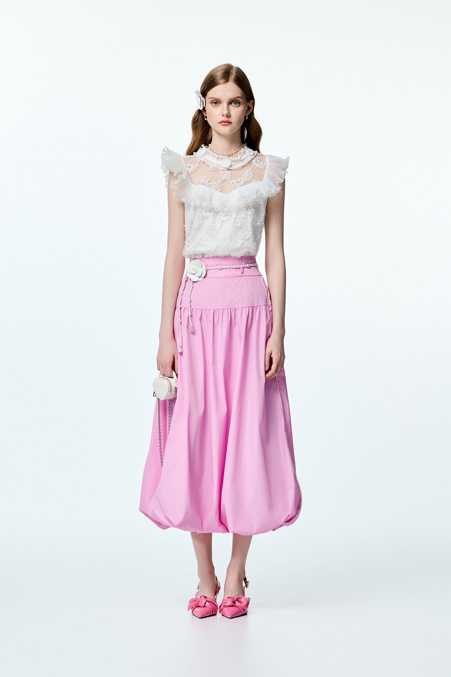 Floral Lace Pleated Ruffle Detail TopFloral Lace Pleated Ruffle Detail Top,Tops,Embroidered,sleeveless tops,pearl,Season (AW) Look,Valentine,Embroidered tops,sleeveless tops,blossoms