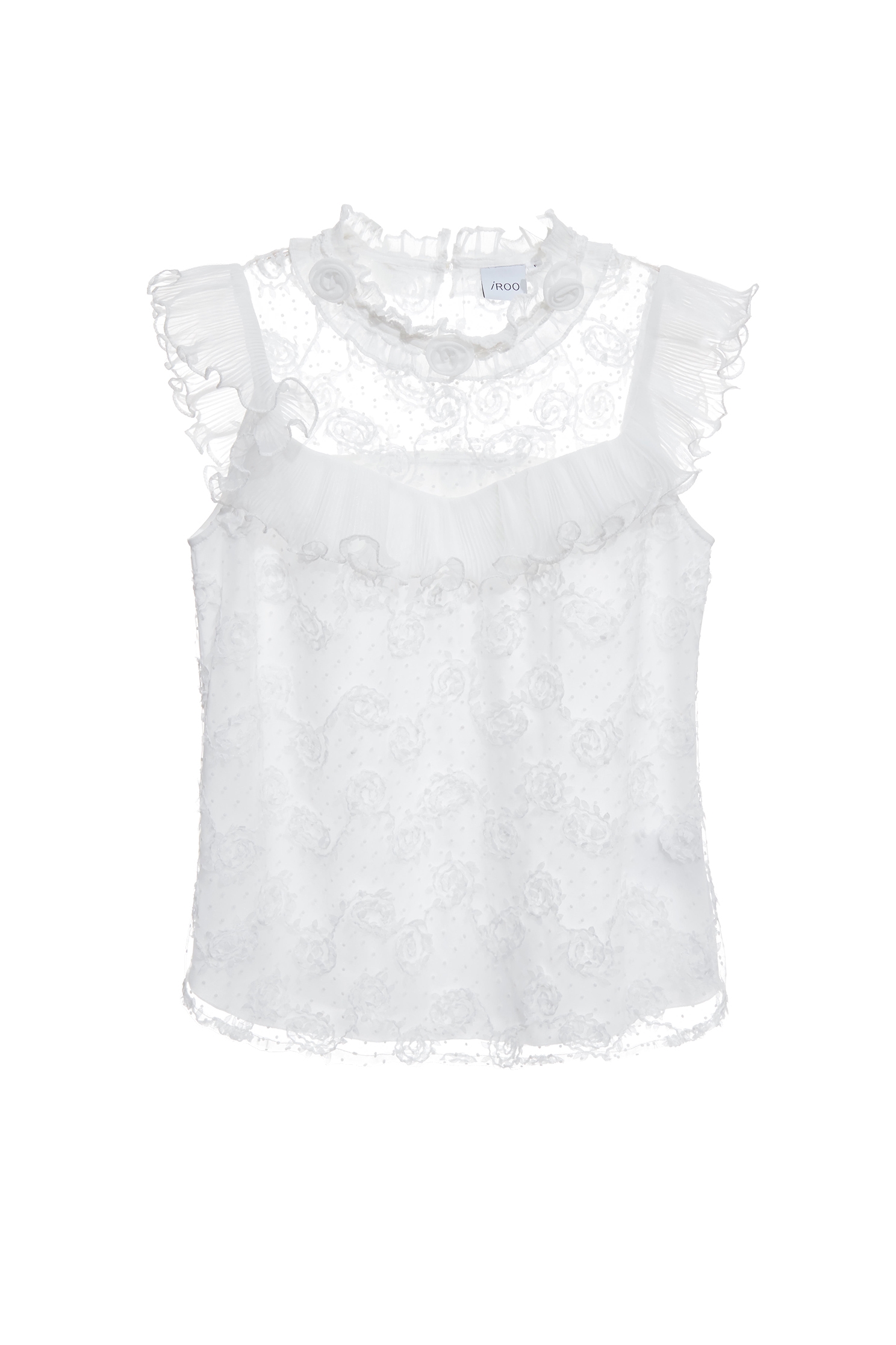 Floral Lace Pleated Ruffle Detail TopFloral Lace Pleated Ruffle Detail Top,Tops,Embroidered,sleeveless tops,pearl,Season (AW) Look,Valentine,Embroidered tops,sleeveless tops,blossoms