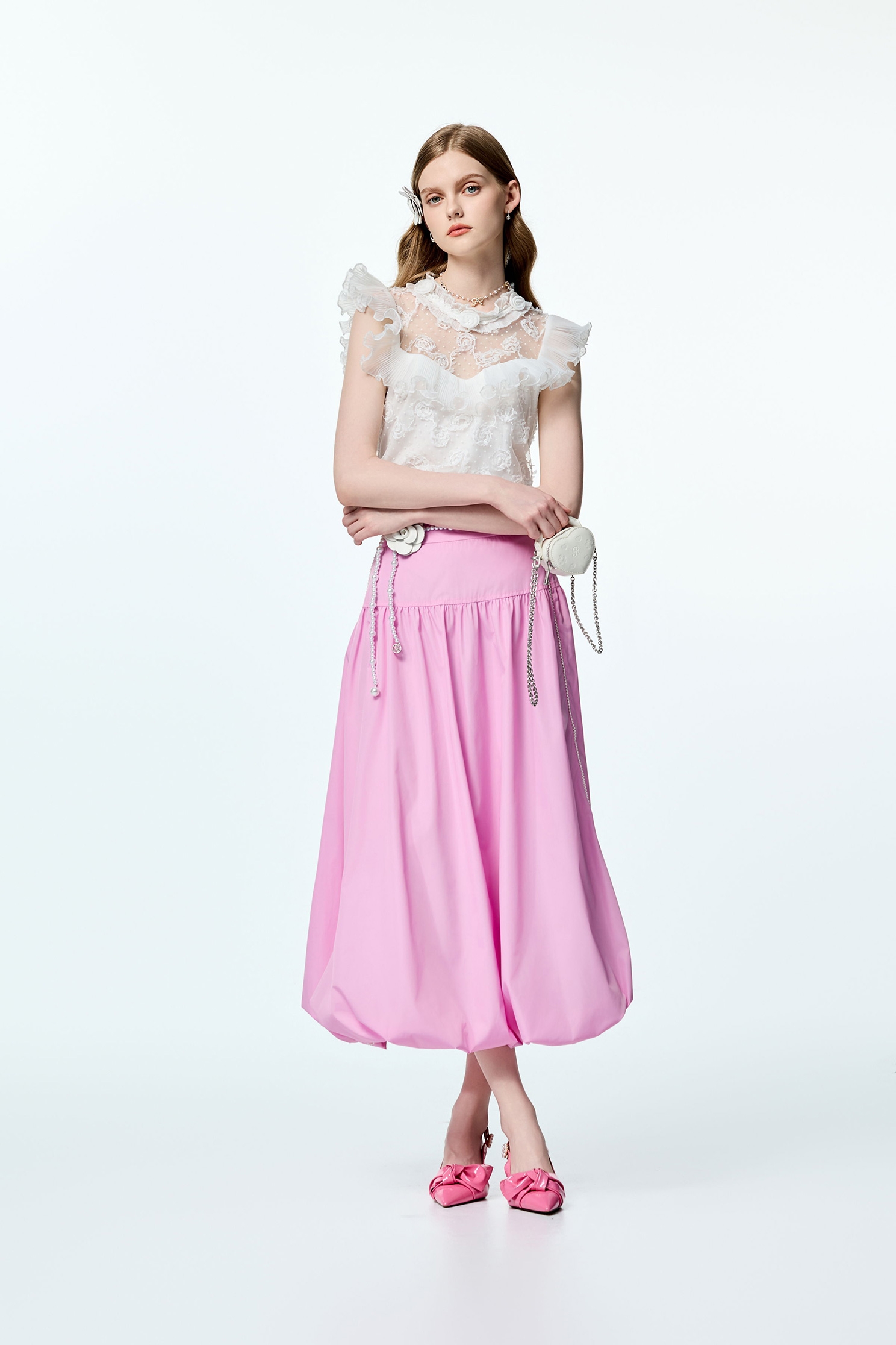 Floral Lace Pleated Ruffle Detail TopFloral Lace Pleated Ruffle Detail Top,Tops,Embroidered,sleeveless tops,pearl,Season (AW) Look,Valentine,Embroidered tops,sleeveless tops,blossoms