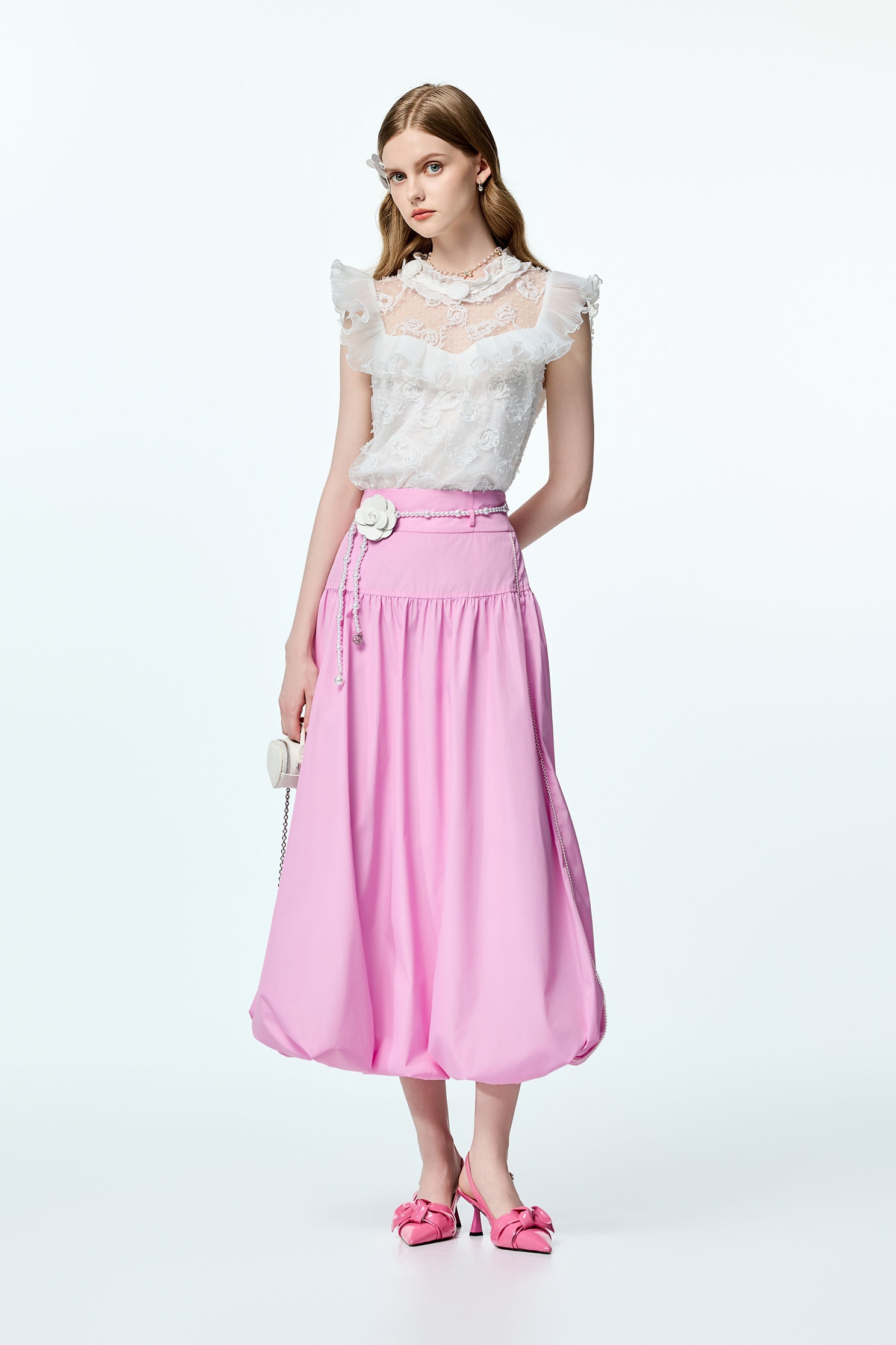 Floral Lace Pleated Ruffle Detail TopFloral Lace Pleated Ruffle Detail Top,Tops,Embroidered,sleeveless tops,pearl,Season (AW) Look,Valentine,Embroidered tops,sleeveless tops,blossoms