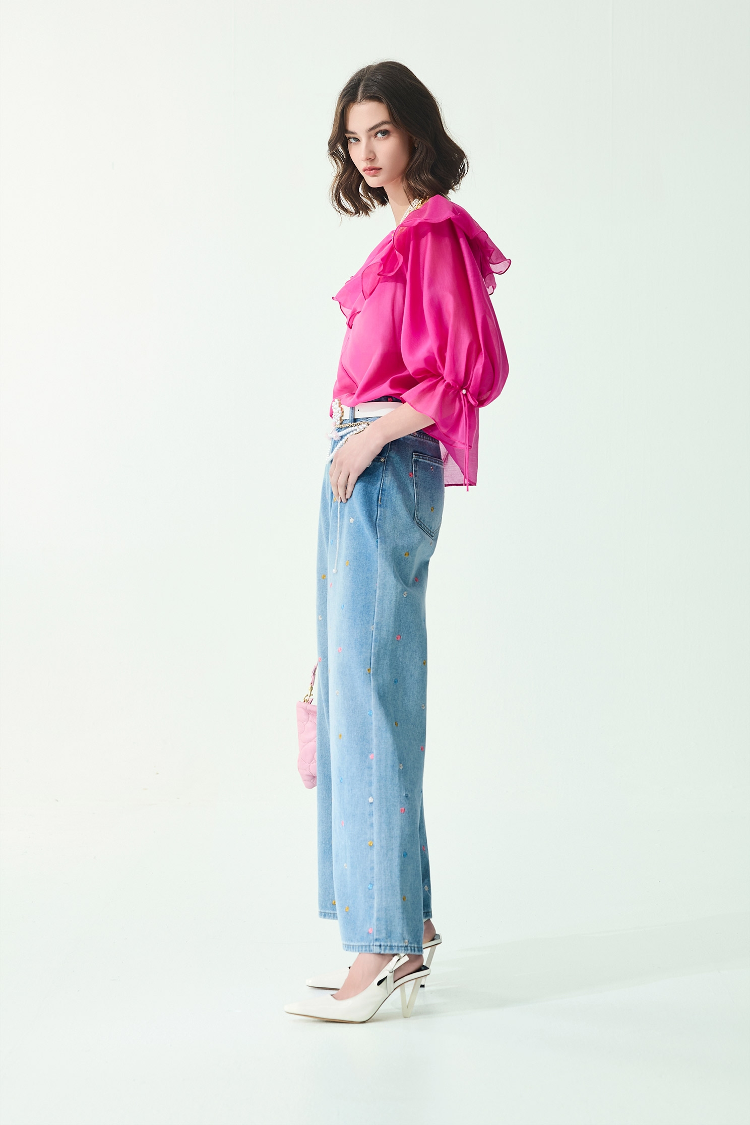 Flounce Neckline Long Sleeve TopFlounce Neckline Long Sleeve Top,Tops,Season (SS) Look,bows