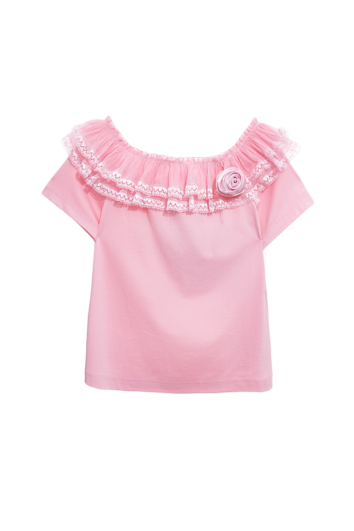 Pleated Ruffle Detail Short Sleeve TeePleated Ruffle Detail Short Sleeve Tee,Tops,Season (SS) Look,Lace