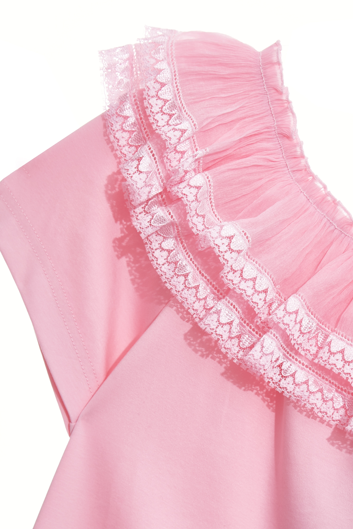 Pleated Ruffle Detail Short Sleeve TeePleated Ruffle Detail Short Sleeve Tee,Tops,Season (SS) Look,Lace
