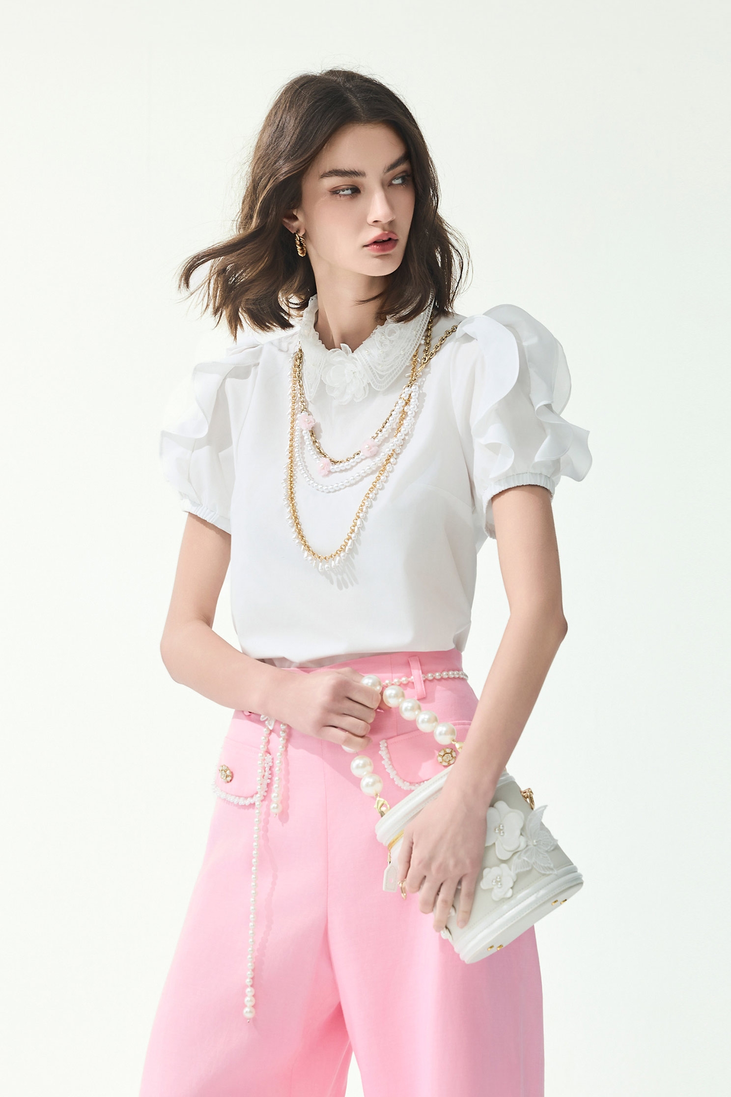 Lace Collar Ruffle Sleeve TopLace Collar Ruffle Sleeve Top,Tops,Embroidered,Season (SS) Look,White tops,Embroidered tops,Lace