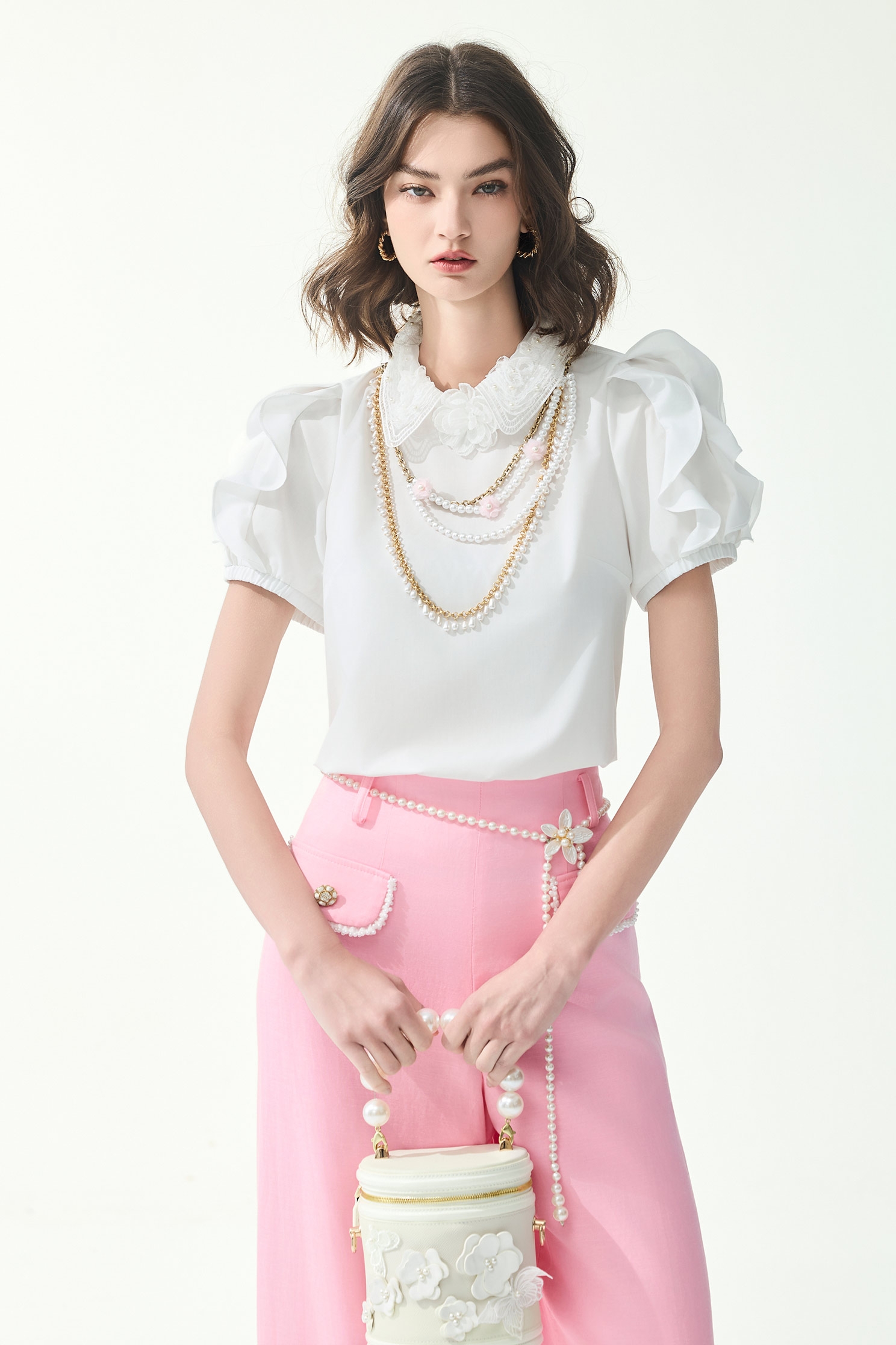 Lace Collar Ruffle Sleeve TopLace Collar Ruffle Sleeve Top,Tops,Embroidered,Season (SS) Look,White tops,Embroidered tops,Lace