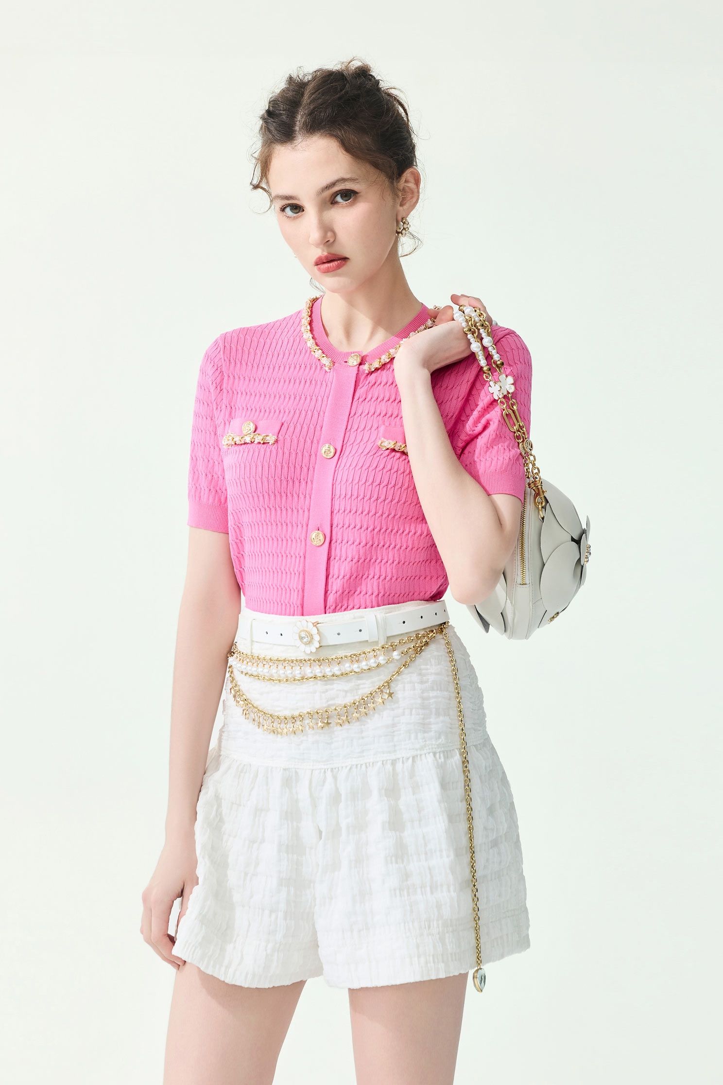 Braided Trim Detail Short Sleeve Knit TopBraided Trim Detail Short Sleeve Knit Top,Tops,Season (SS) Look,Knitted,Knitted tops