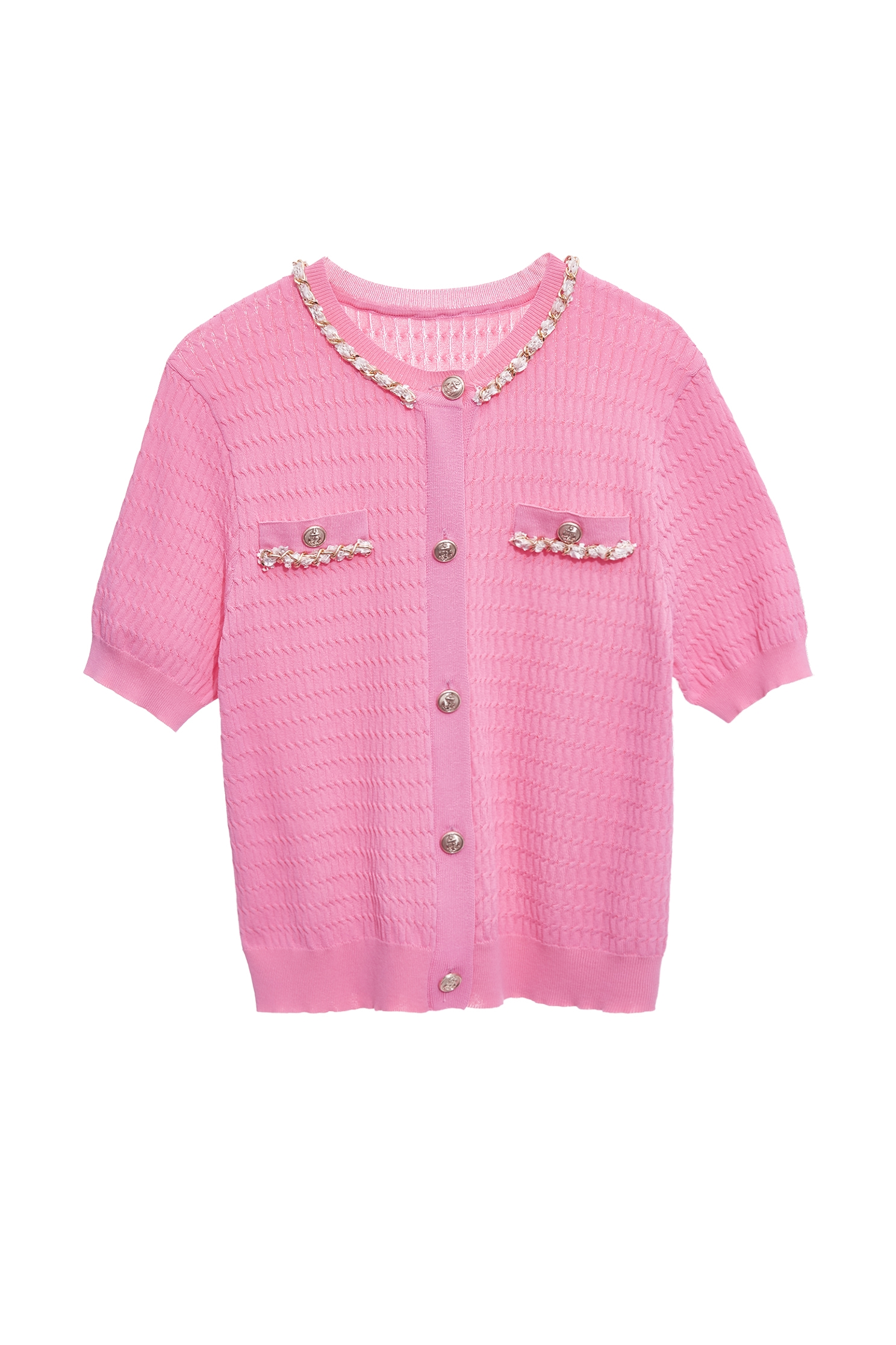 Braided Trim Detail Short Sleeve Knit TopBraided Trim Detail Short Sleeve Knit Top,Tops,Season (SS) Look,Knitted,Knitted tops