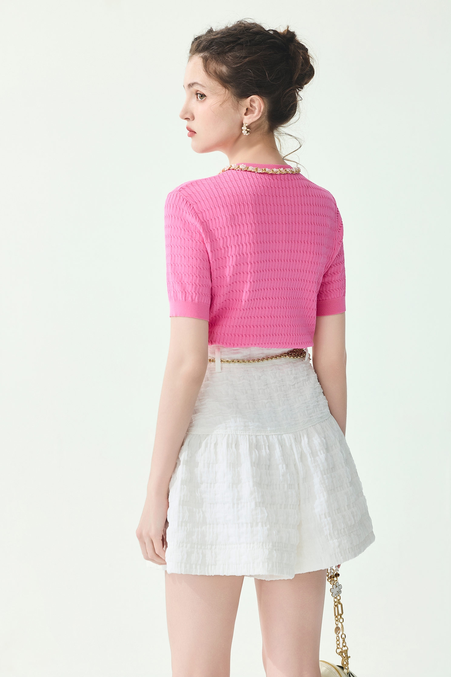 Braided Trim Detail Short Sleeve Knit TopBraided Trim Detail Short Sleeve Knit Top,Tops,Season (SS) Look,Knitted,Knitted tops
