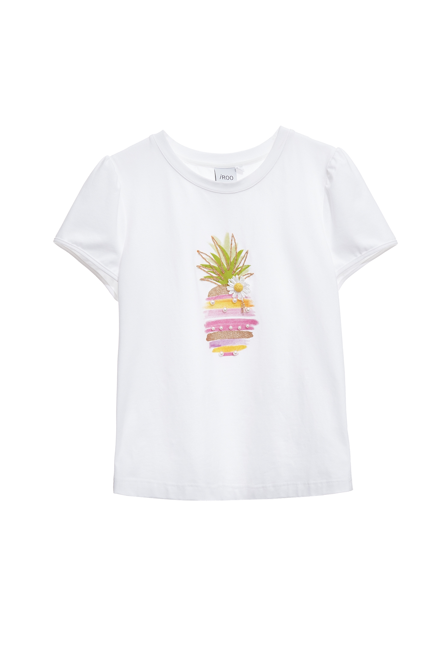 Pineapple Graphic Short Sleeve Tee,T-shirts,Tops,Season (SS) Look,pearl,White tops