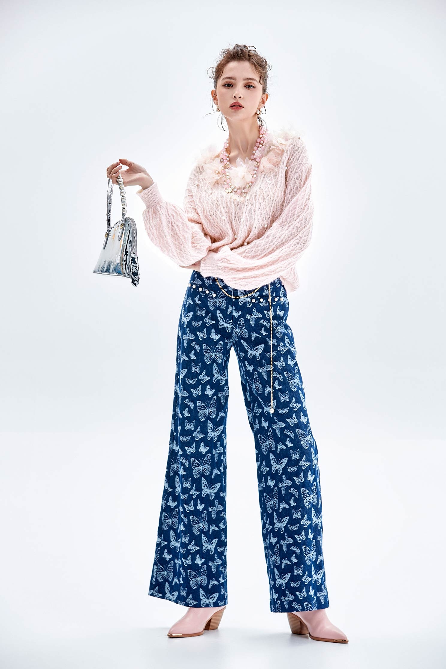 Mesh Floral Neckline Detail Knit TopMesh Floral Neckline Detail Knit Top,Tops,Season (AW) Look,Knitted,Knitted tops