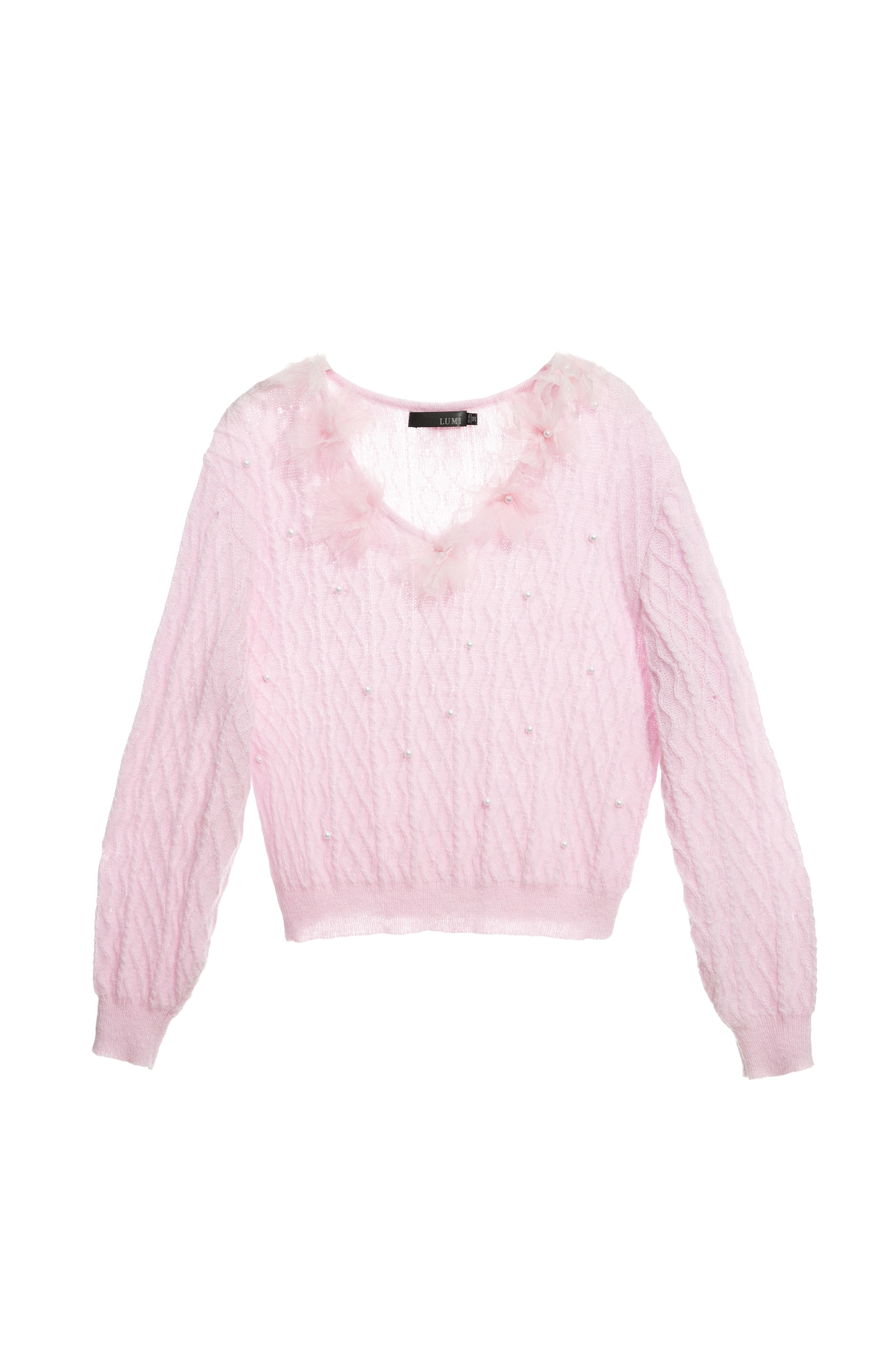 Mesh Floral Neckline Detail Knit TopMesh Floral Neckline Detail Knit Top,Tops,Season (AW) Look,Knitted,Knitted tops