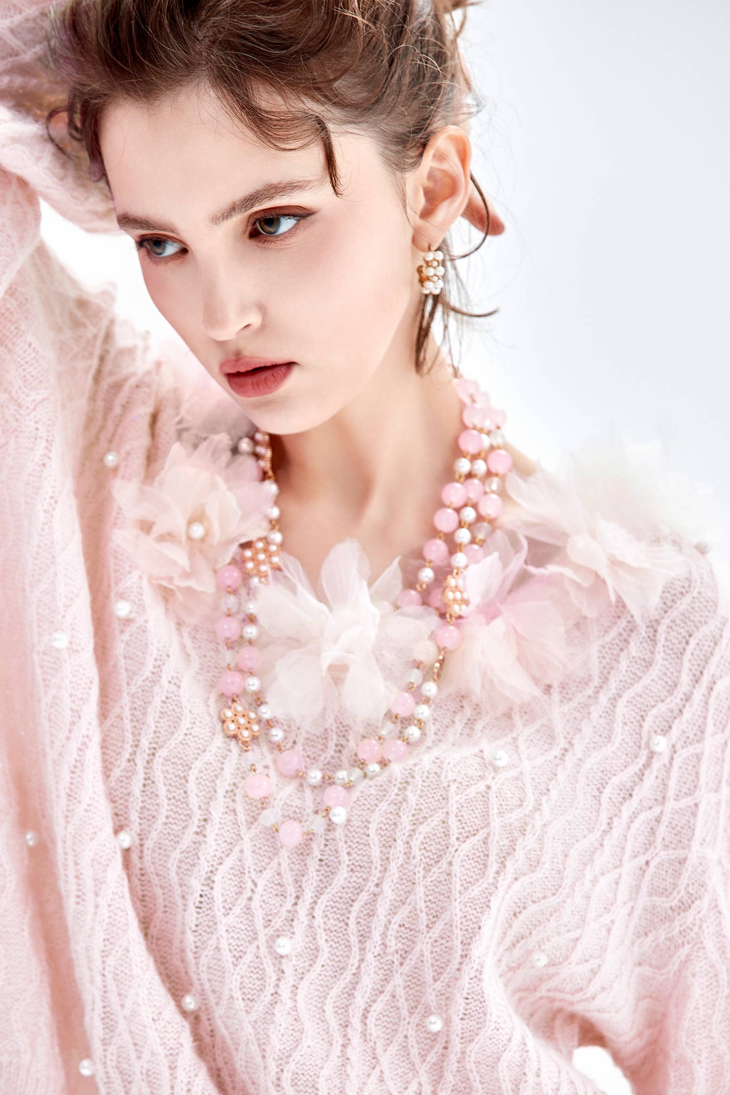 Mesh Floral Neckline Detail Knit TopMesh Floral Neckline Detail Knit Top,Tops,Season (AW) Look,Knitted,Knitted tops