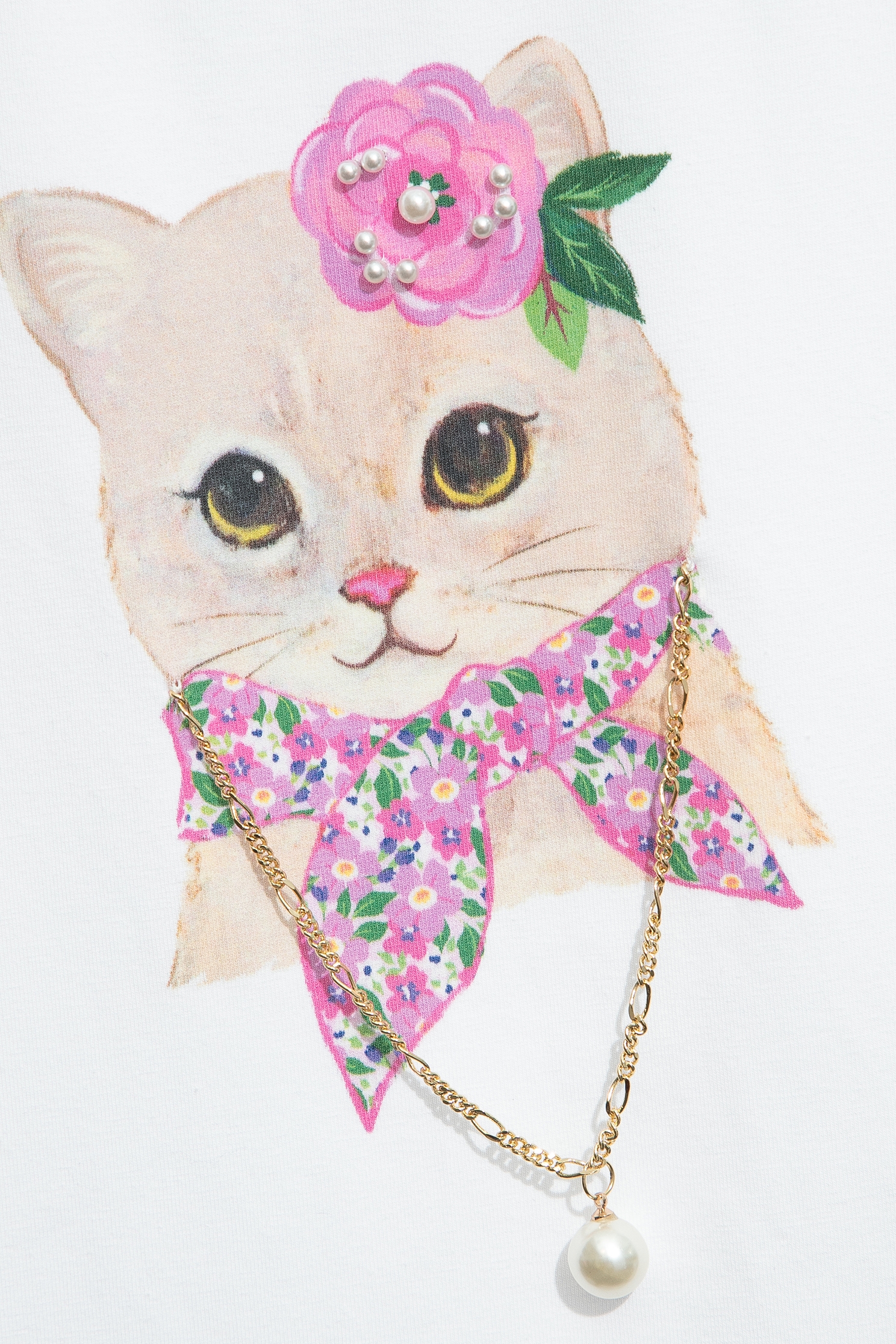 Cat Graphic Puff Sleeve TeeCat Graphic Puff Sleeve Tee,T-shirts,Tops,Season (AW) Look,Cotton,Necklaces