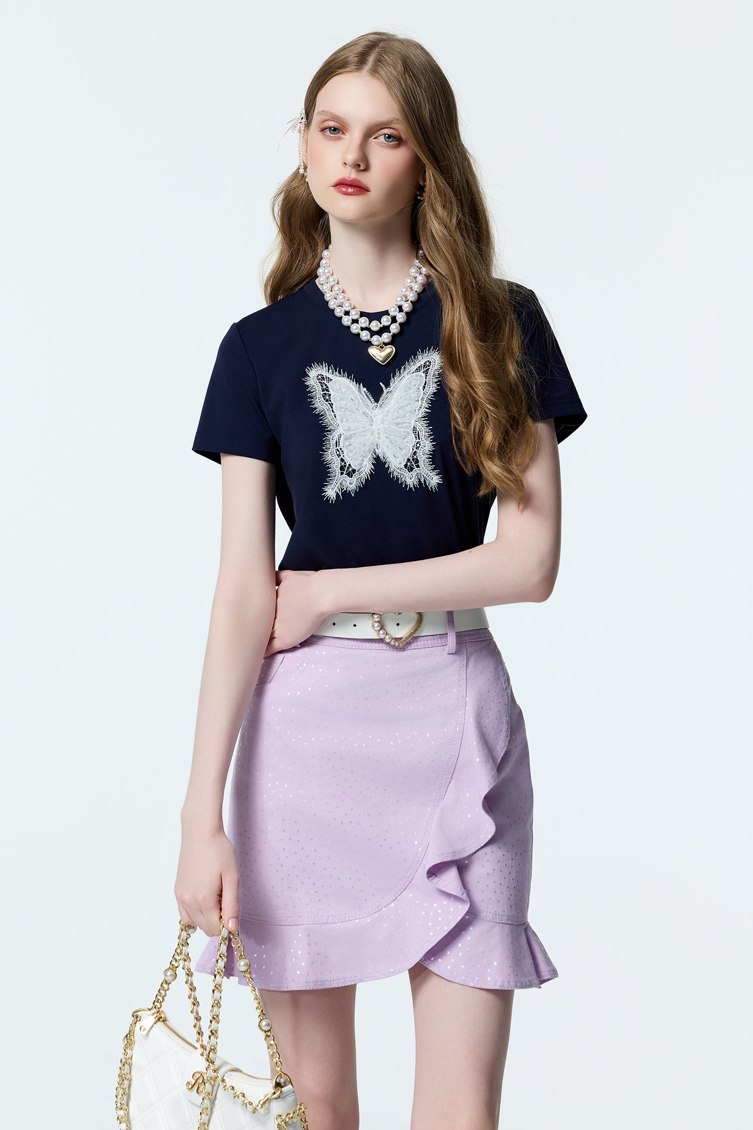 Butterfly Lace Detail Navy TeeButterfly Lace Detail Navy Tee,T-shirts,T-shirts,Office Looks,Tops,Embroidered,Season (AW) Look,Valentine,Lace,Lace tops