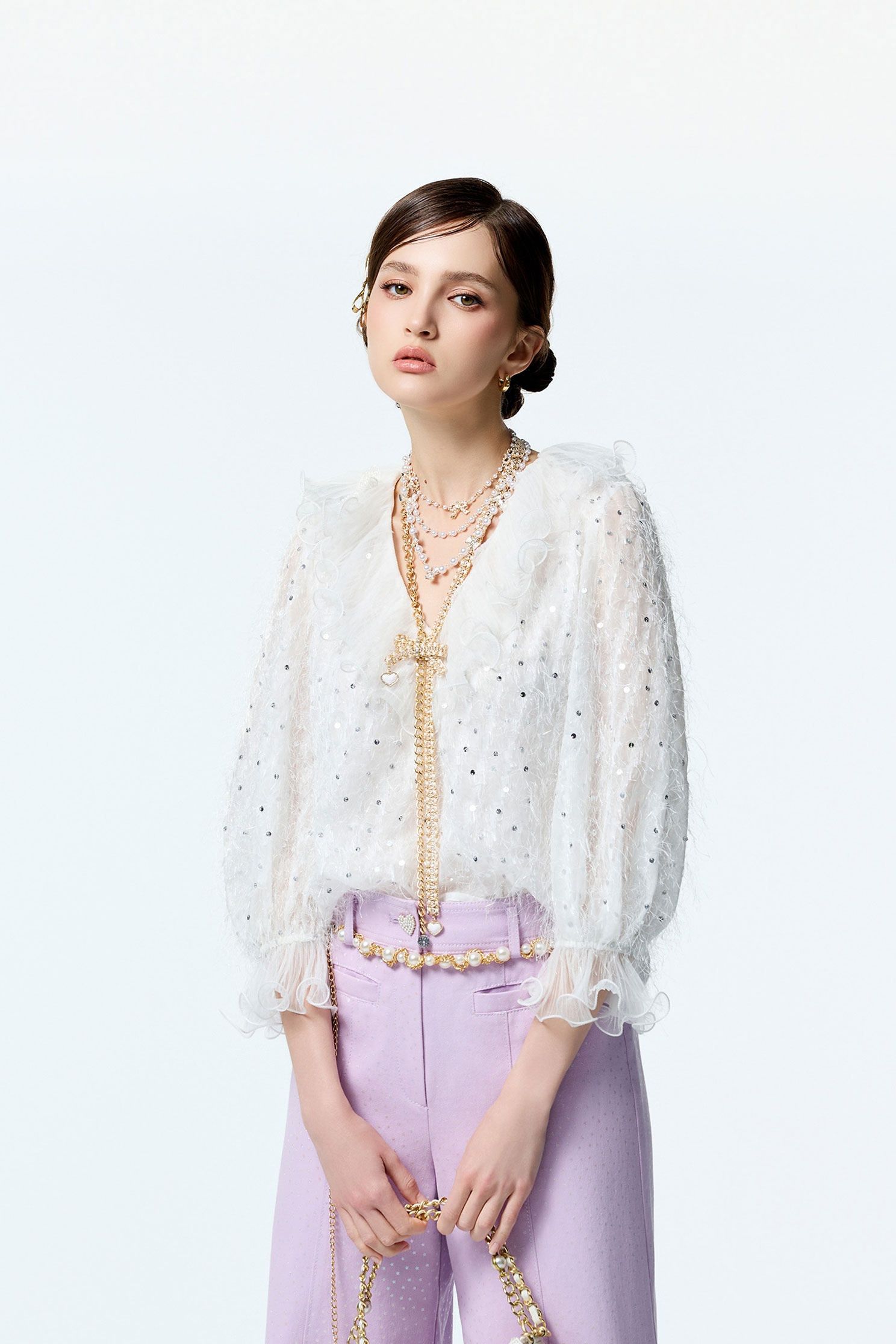 Sequin Fringe Top With Ruffle DetailSequin Fringe Top With Ruffle Detail,V-Neck T shirts,Office Looks,Tops,Season (AW) Look,Valentine,Lace