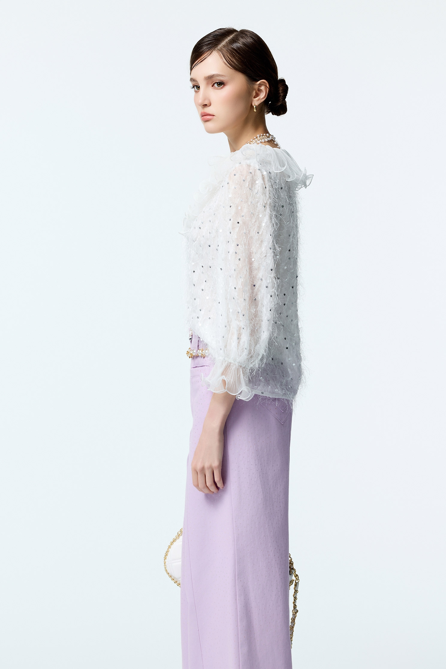 Sequin Fringe Top With Ruffle DetailSequin Fringe Top With Ruffle Detail,V-Neck T shirts,Office Looks,Tops,Season (AW) Look,Valentine,Lace