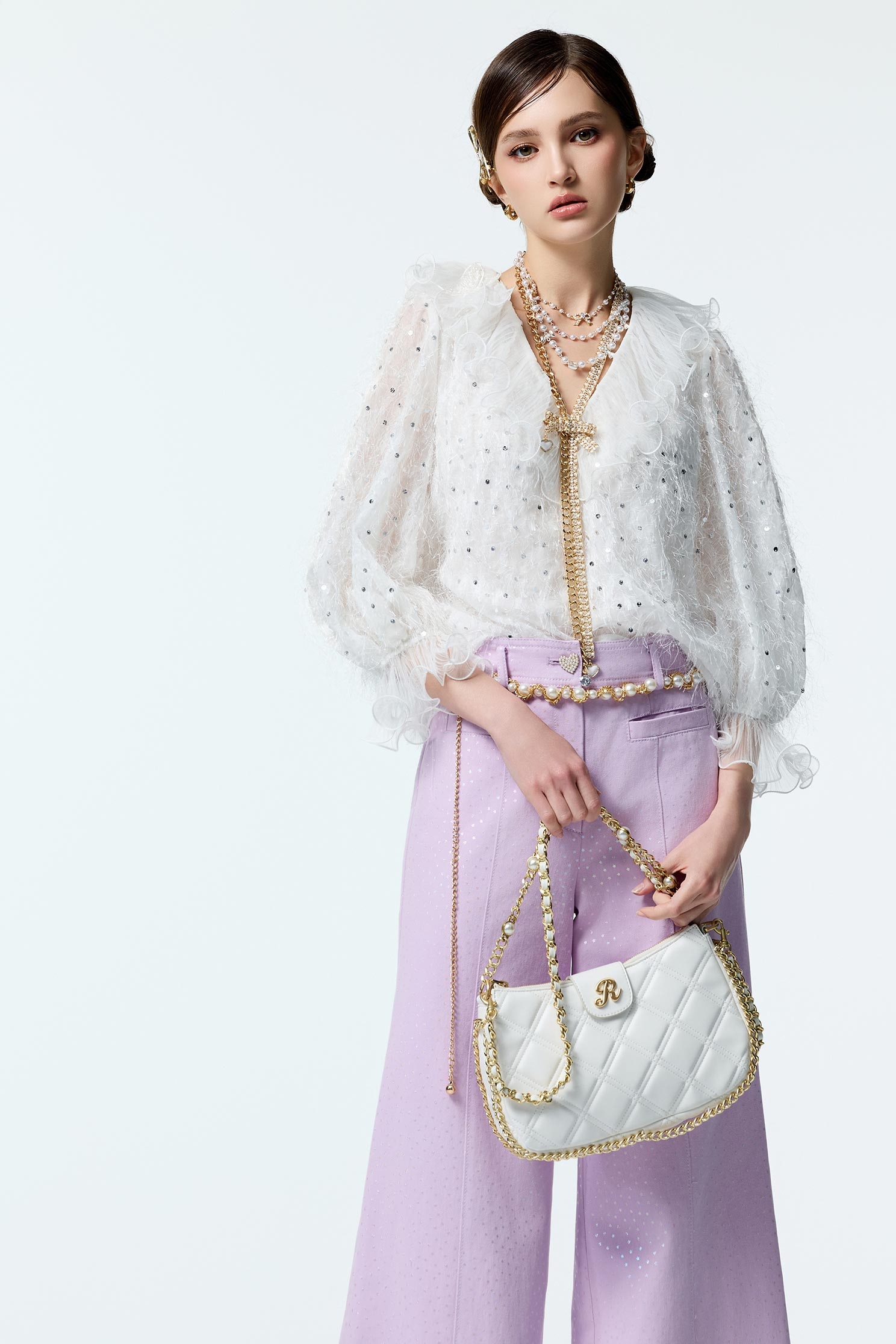 Sequin Fringe Top With Ruffle DetailSequin Fringe Top With Ruffle Detail,V-Neck T shirts,Office Looks,Tops,Season (AW) Look,Valentine,Lace