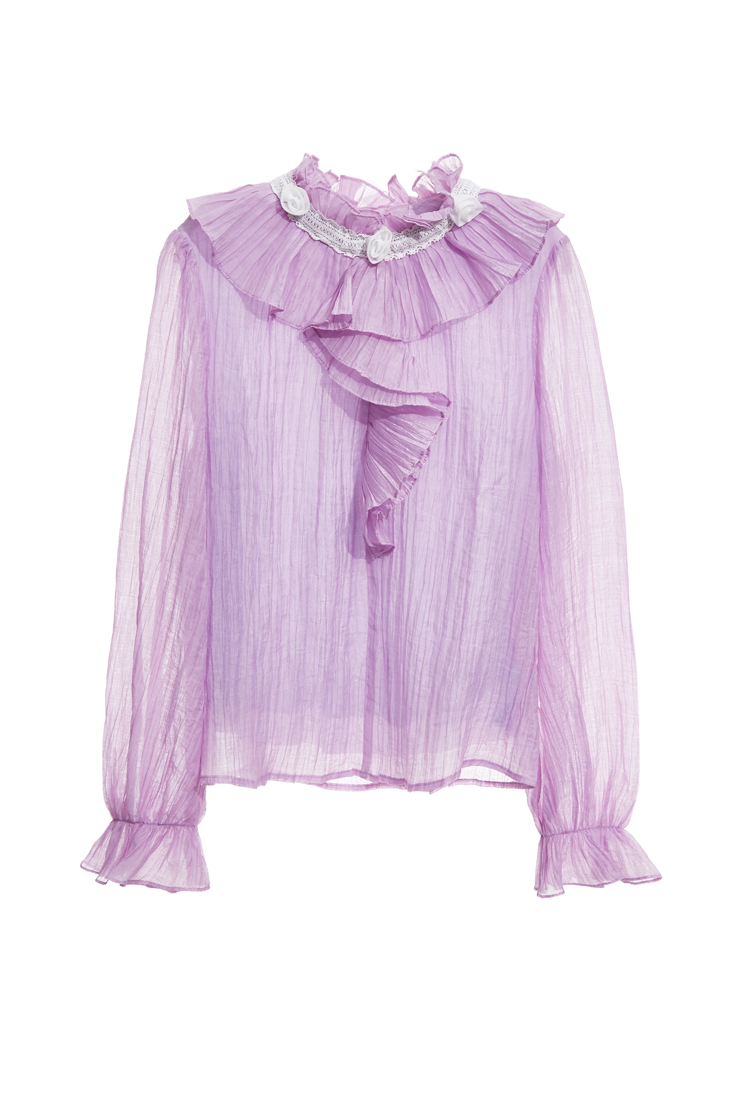 Pleated Ruffle Collar Purple TopPleated Ruffle Collar Purple Top,Office Looks,Tops,pearl,Season (AW) Look,Valentine,Lace