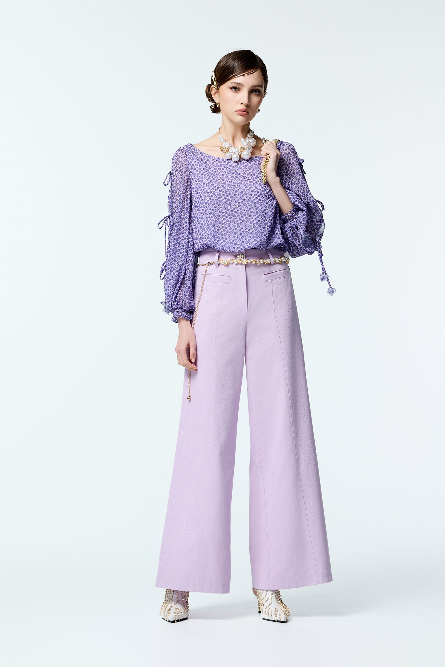 Floral Print Purple TopFloral Print Purple Top,Tops,co-ord sets,Season (AW) Look,Valentine,blossoms,bows,Chiffon,Chiffon tops