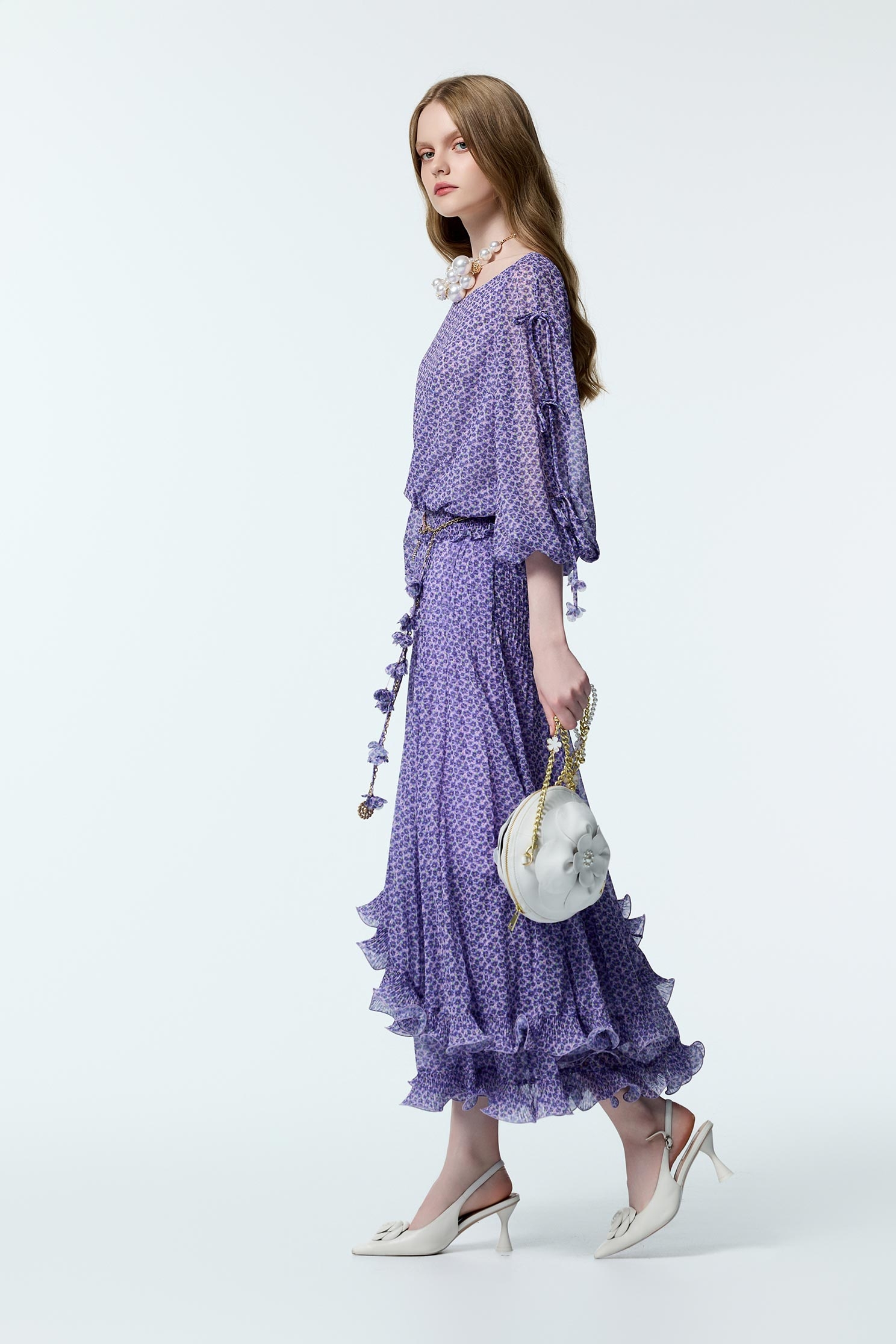 Floral Print Purple TopFloral Print Purple Top,Tops,co-ord sets,Season (AW) Look,Valentine,blossoms,bows,Chiffon,Chiffon tops