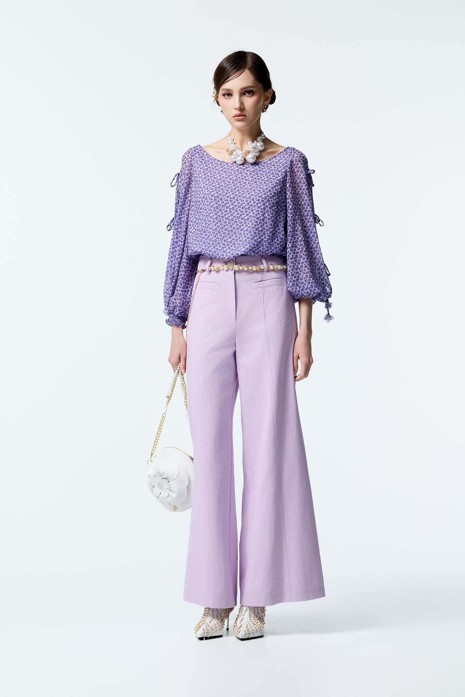 Floral Print Purple TopFloral Print Purple Top,Tops,co-ord sets,Season (AW) Look,Valentine,blossoms,bows,Chiffon,Chiffon tops