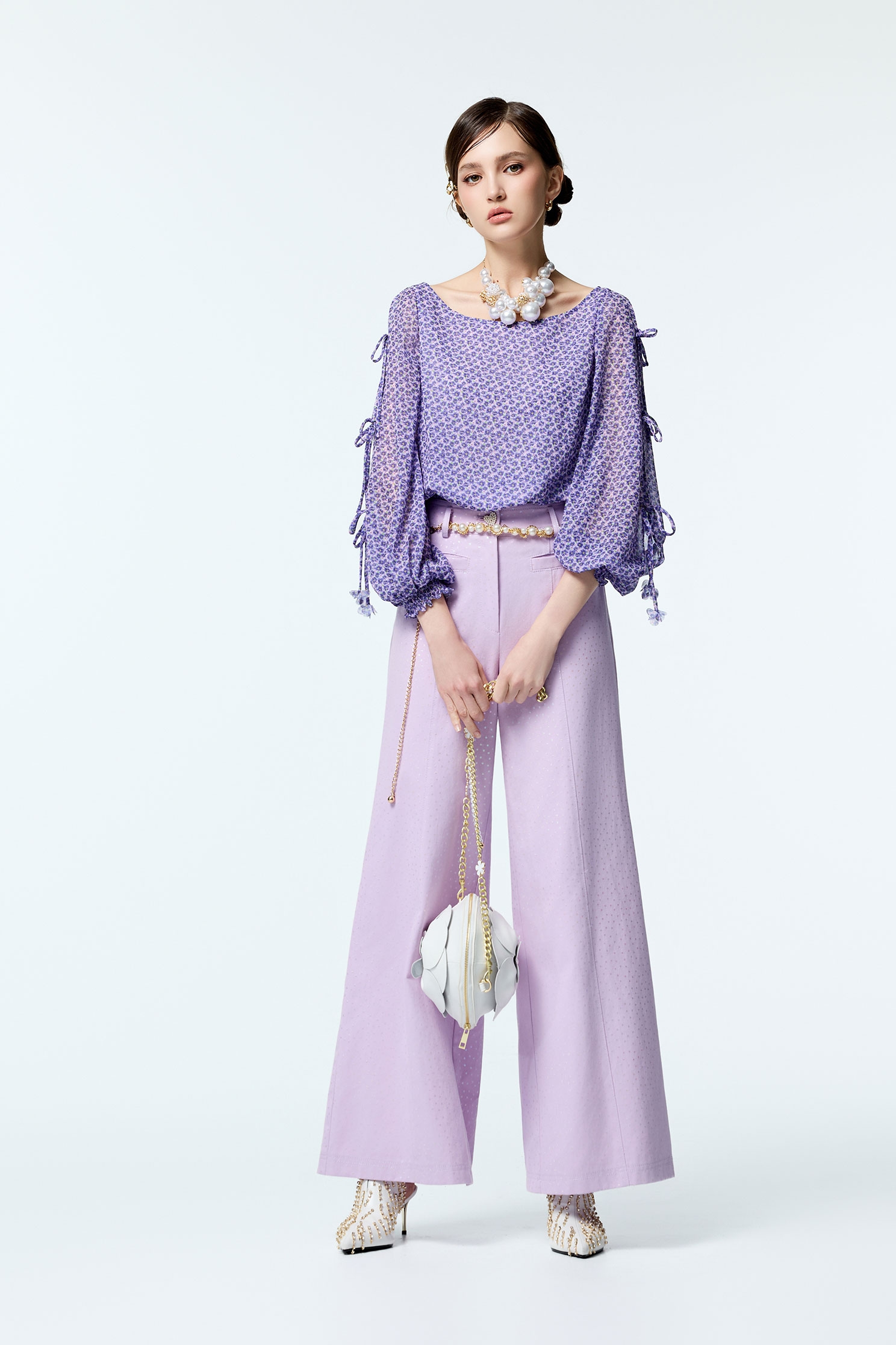 Floral Print Purple TopFloral Print Purple Top,Tops,co-ord sets,Season (AW) Look,Valentine,blossoms,bows,Chiffon,Chiffon tops