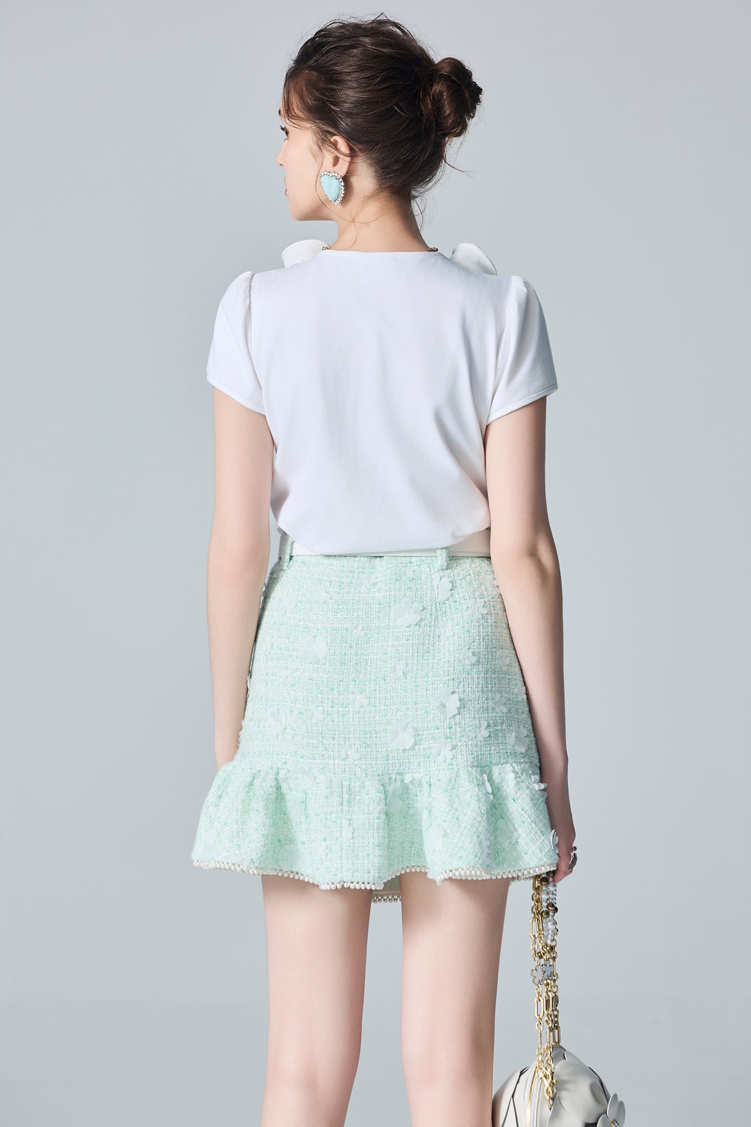 Ruffle Neckline Short Sleeve TeeRuffle Neckline Short Sleeve Tee,Tops,White tops,Season (AW) Look,Cotton,Chiffon