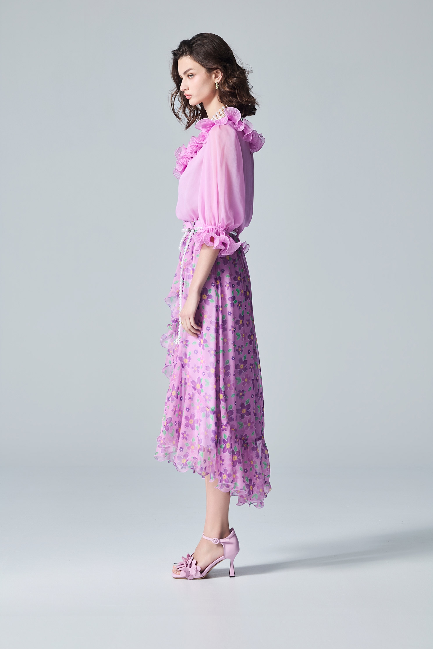 Pleated Ruffle Detail Purple TopPleated Ruffle Detail Purple Top,Tops,Season (AW) Look,Chiffon
