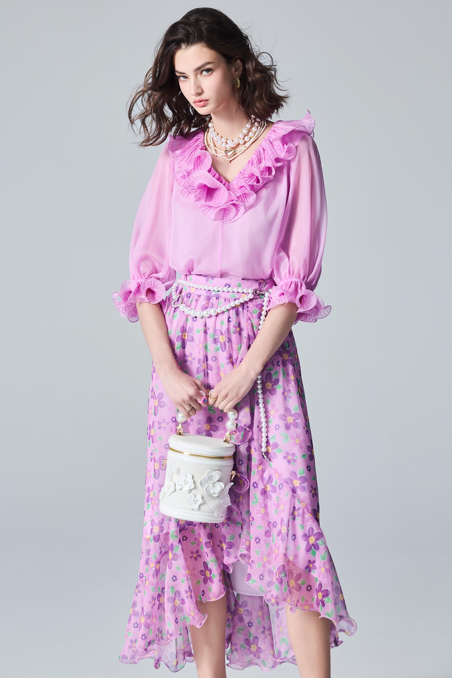 Pleated Ruffle Detail Purple TopPleated Ruffle Detail Purple Top,Tops,Season (AW) Look,Chiffon