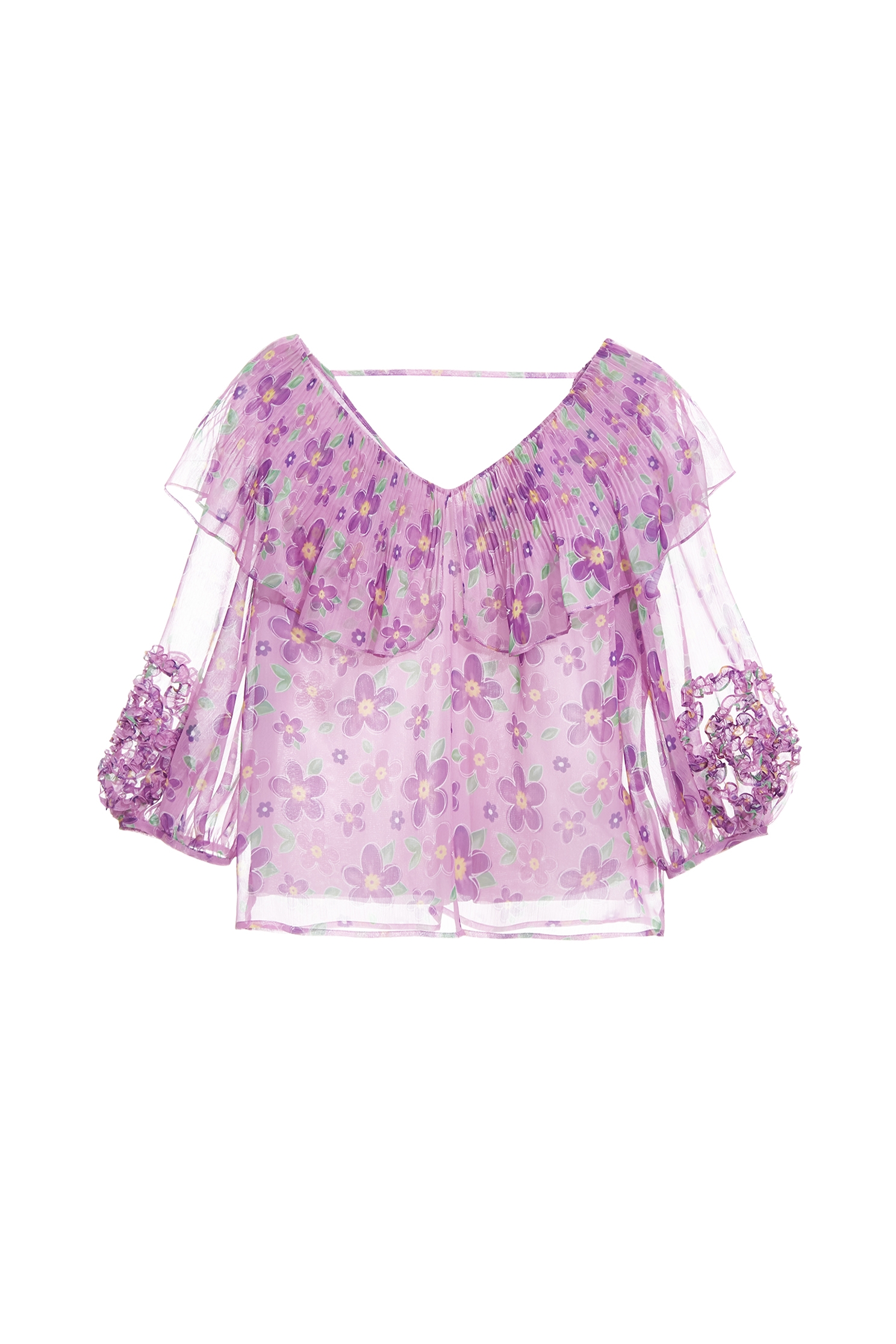 Pleated Bertha Collar Floral Print TopPleated Bertha Collar Floral Print Top,Tops,Season (AW) Look,Chiffon