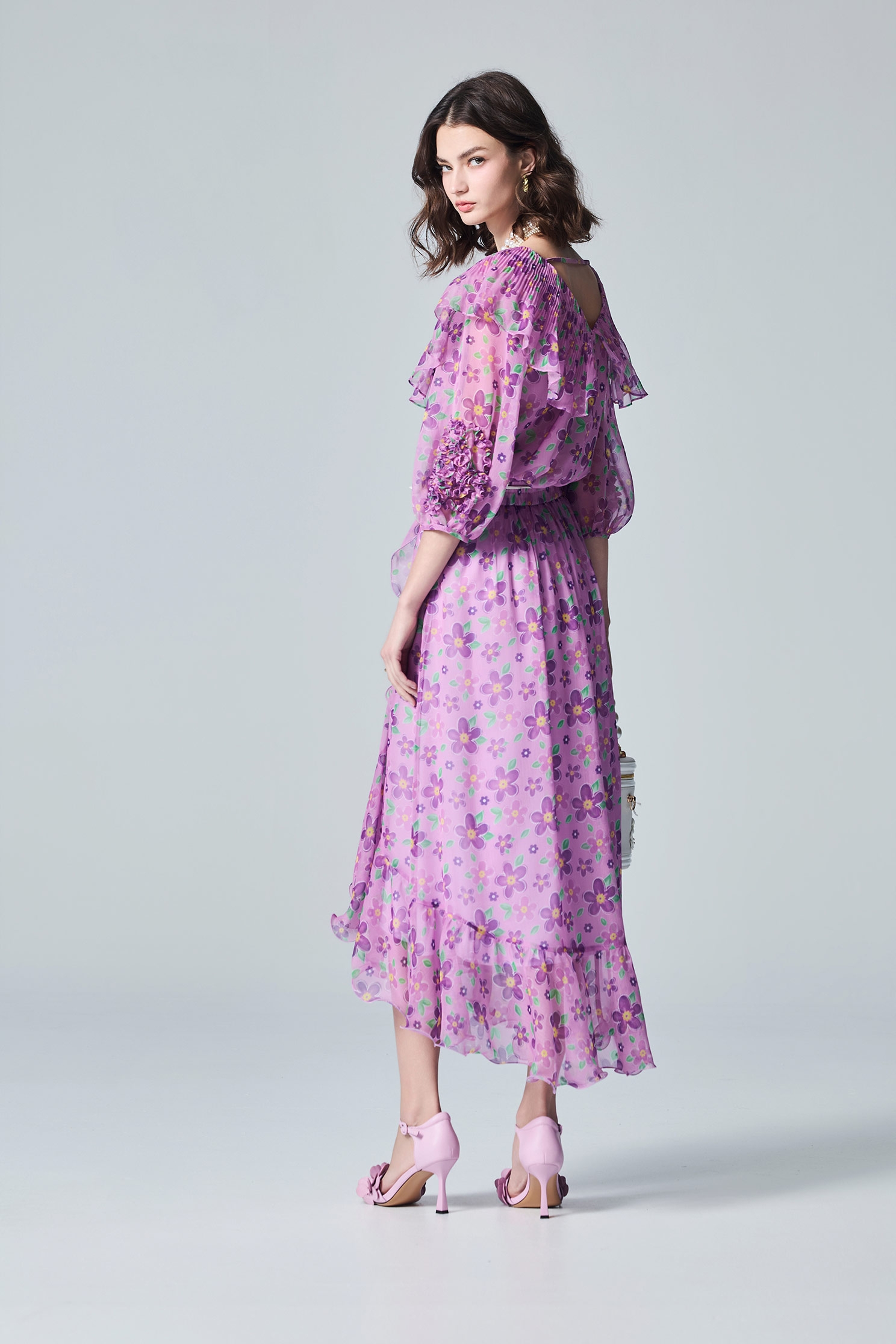 Pleated Bertha Collar Floral Print TopPleated Bertha Collar Floral Print Top,Tops,Season (AW) Look,Chiffon