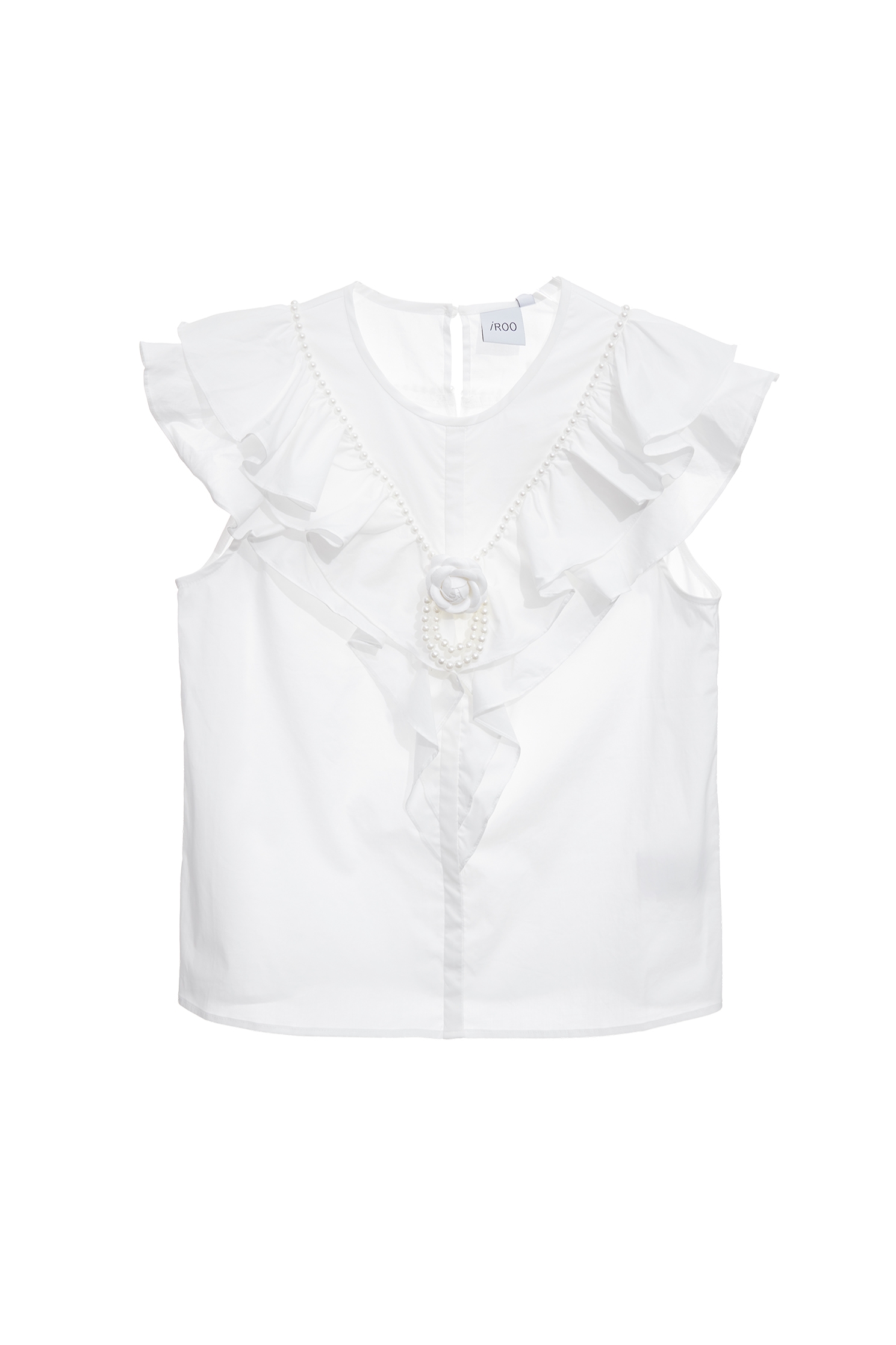 Rose Brooch Double Layer Ruffle TopRose Brooch Double Layer Ruffle Top,sleeveless tops,Tops,pearl,White tops,Season (AW) Look,sleeveless tops