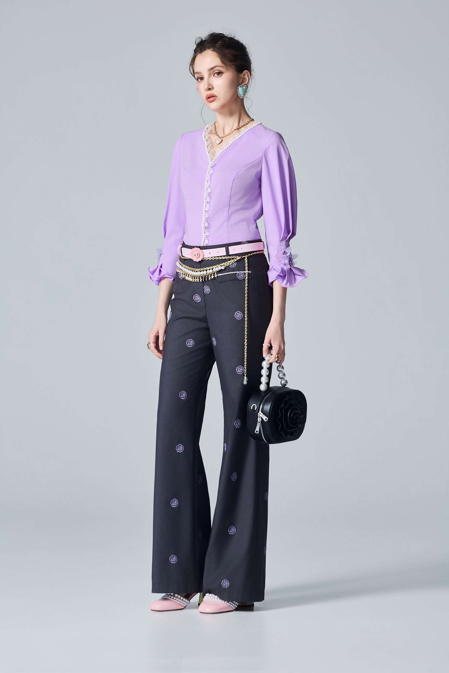 Butterfly Motif V-neck TopButterfly Motif V-neck Top,Tops,pearl,Season (AW) Look
