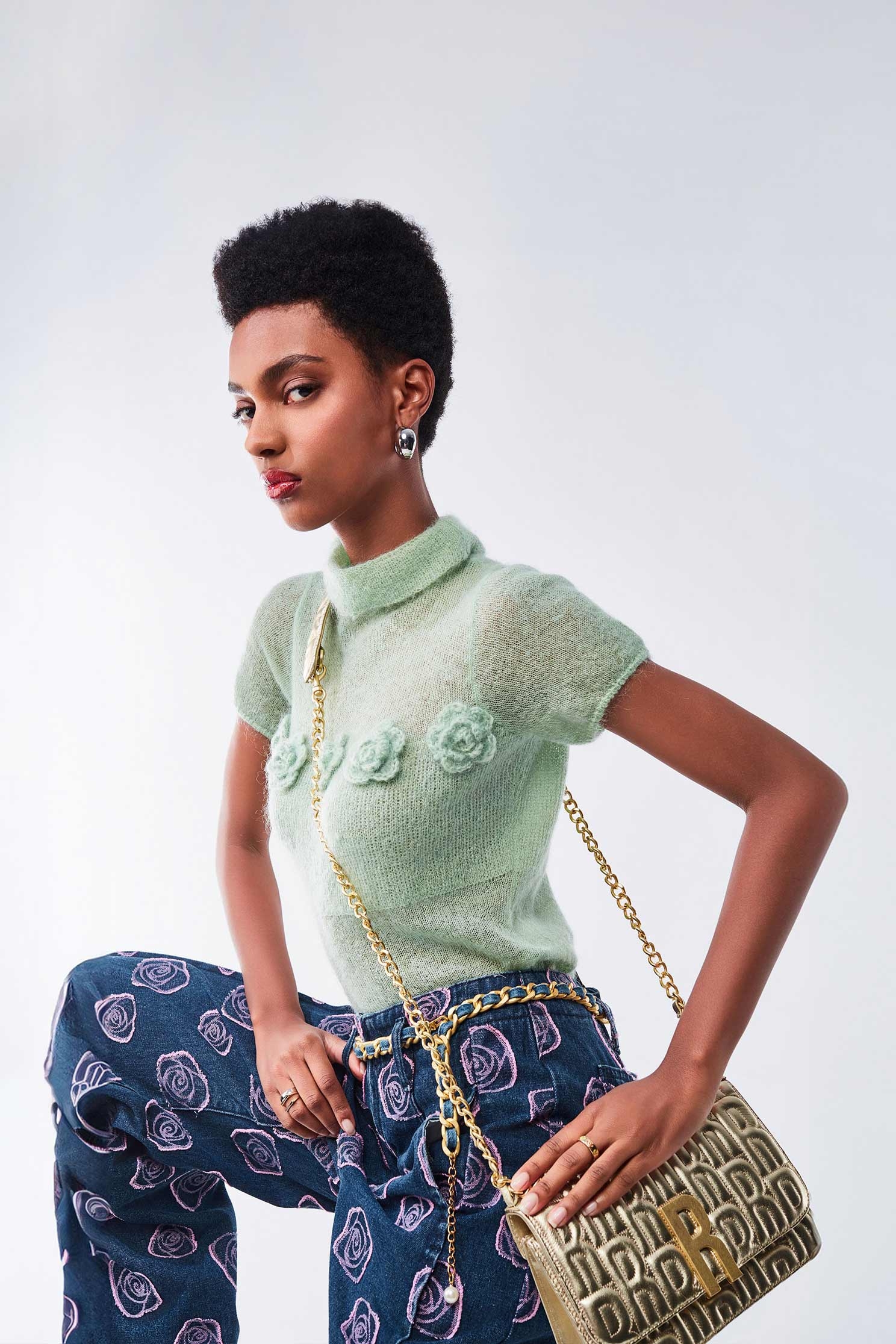 Mint Green Rose Detail Knit TopMint Green Rose Detail Knit Top,Tops,Season (AW) Look,Knitted,Knitted tops