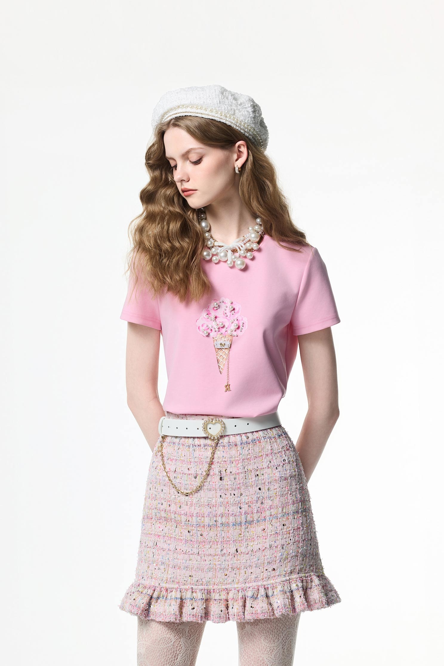 Front Graphic Pink Short Sleeve TeeFront Graphic Pink Short Sleeve Tee,T-shirts,T-shirts,Tops,pearl,Season (AW) Look,Valentine