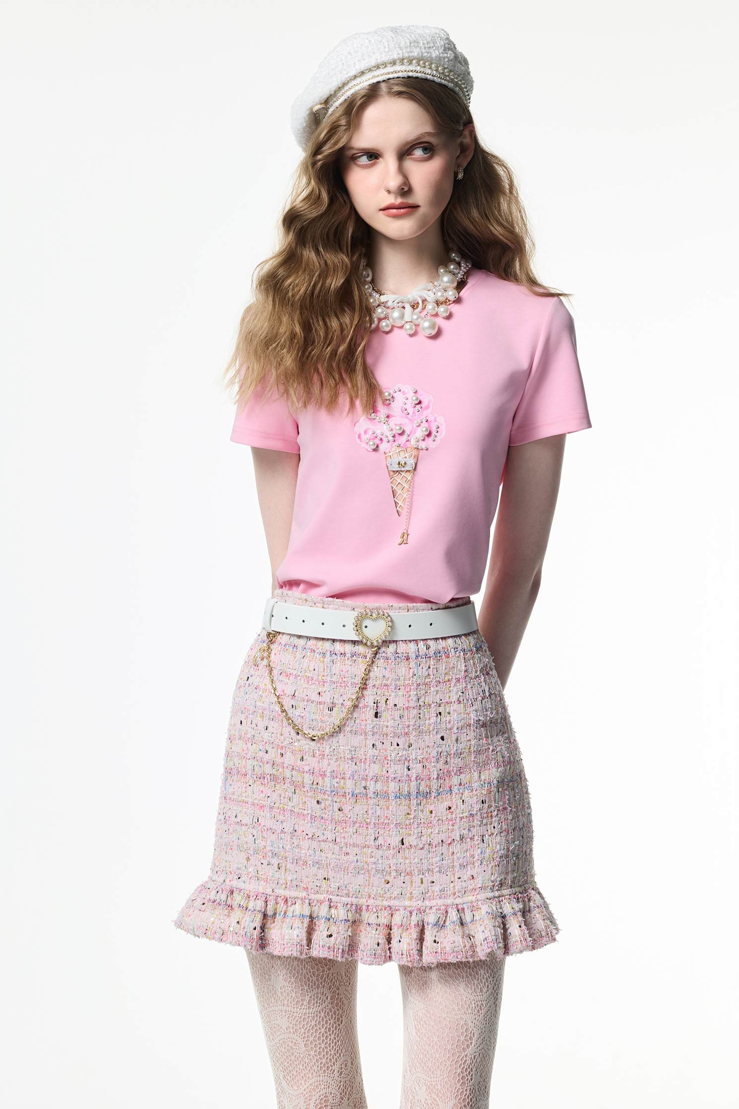 Front Graphic Pink Short Sleeve TeeFront Graphic Pink Short Sleeve Tee,T-shirts,T-shirts,Tops,pearl,Season (AW) Look,Valentine