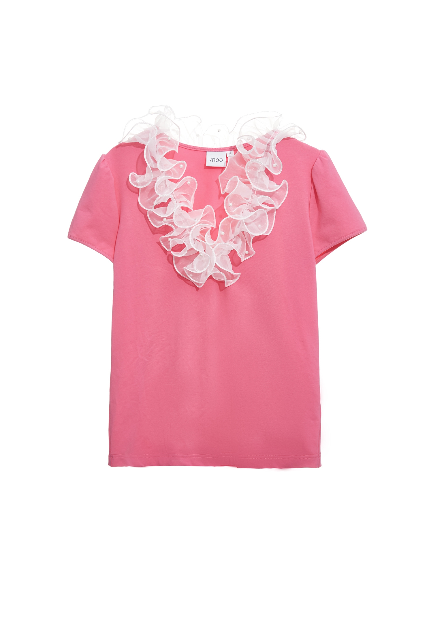 Organza Ruffle Collar Short Sleeve TeeOrganza Ruffle Collar Short Sleeve Tee,Tops,Season (AW) Look