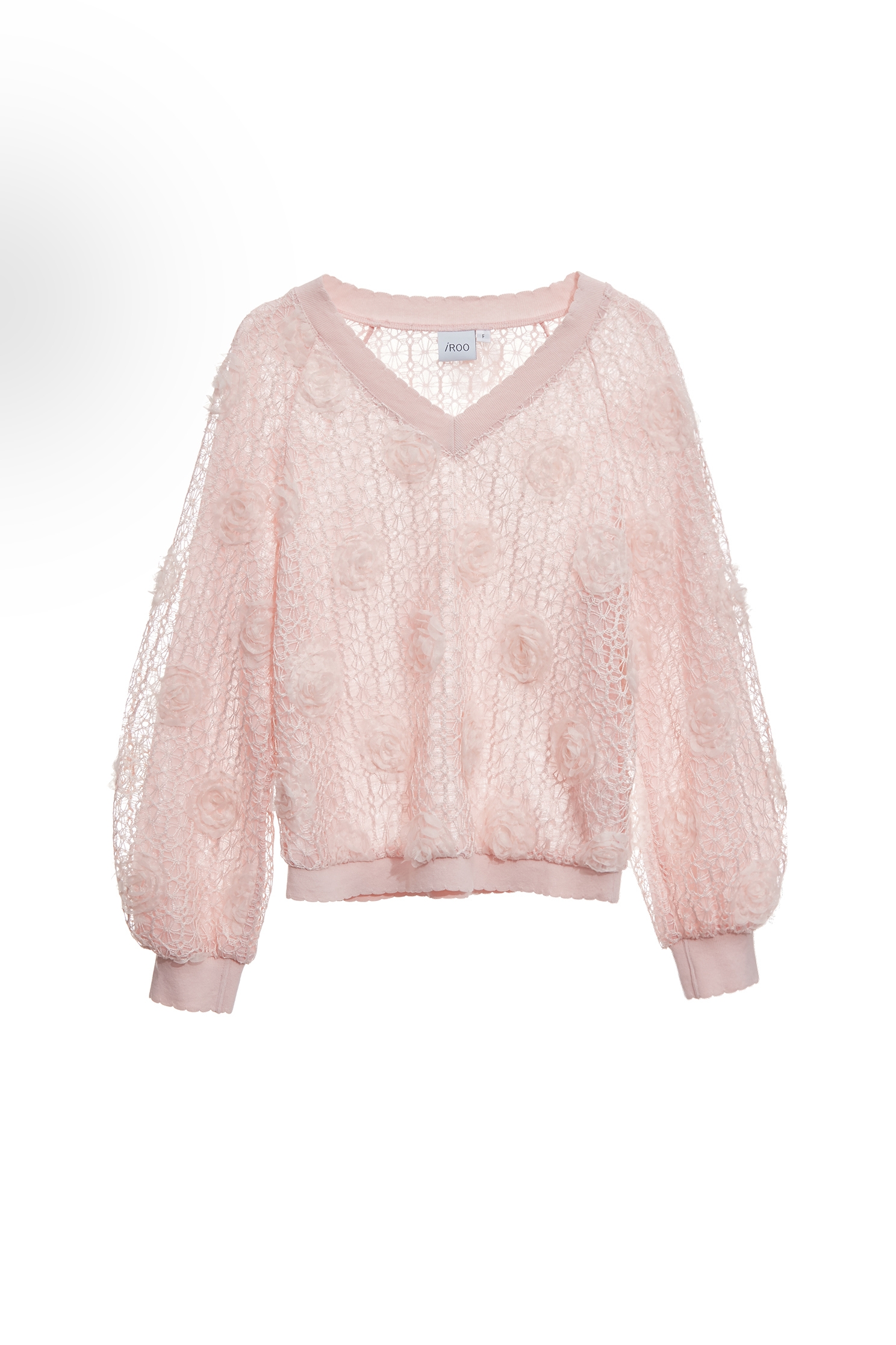 V-neck Embroidery Lace Pink TopV-neck Embroidery Lace Pink Top,Tops,Embroidered,Season (AW) Look,Lace