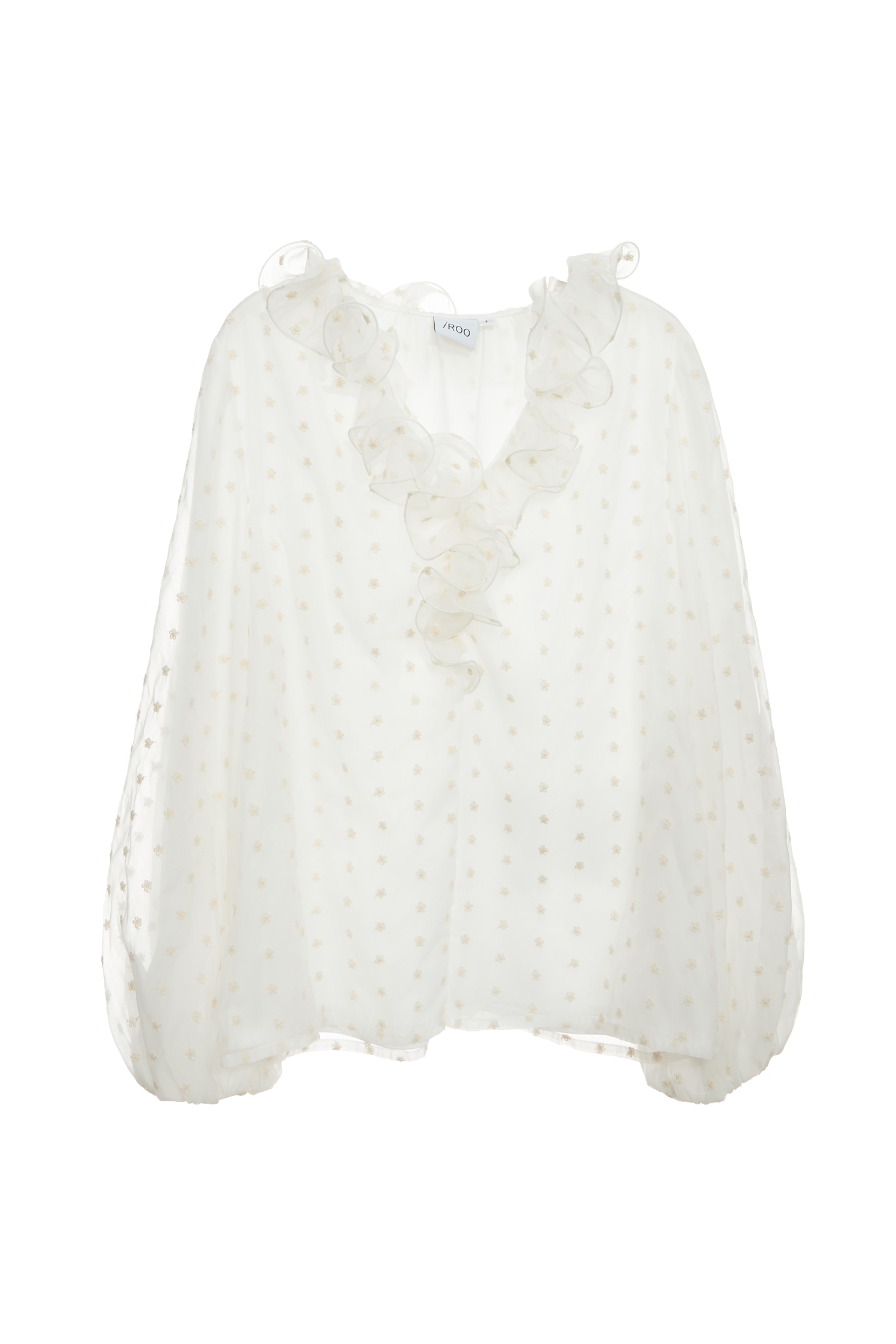 Dotted Embroidery Top With Ruffle DetailDotted Embroidery Top With Ruffle Detail,V-Neck T shirts,Tops,Embroidered,Season (SS) Look,Chiffon
