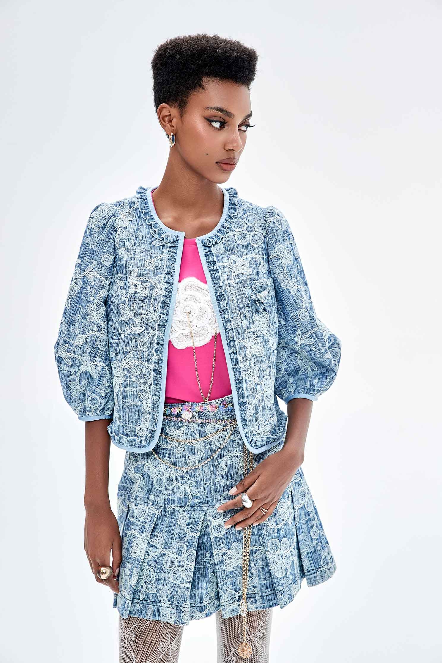 Front Floral Detail Petal Sleeve TeeFront Floral Detail Petal Sleeve Tee,T-shirts,Tops,Season (SS) Look