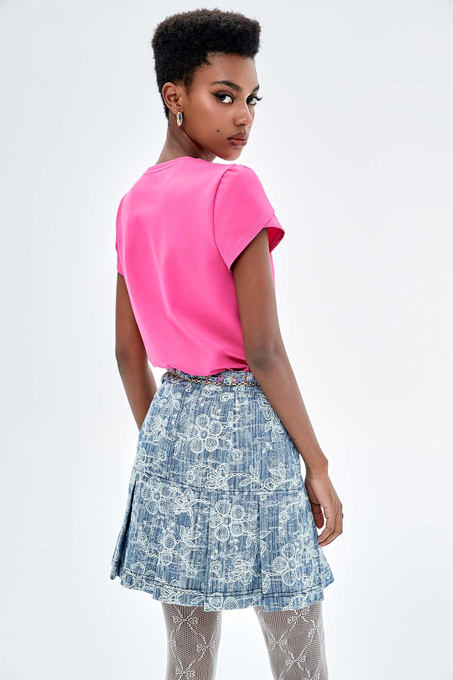 Front Floral Detail Petal Sleeve TeeFront Floral Detail Petal Sleeve Tee,T-shirts,Tops,Season (SS) Look