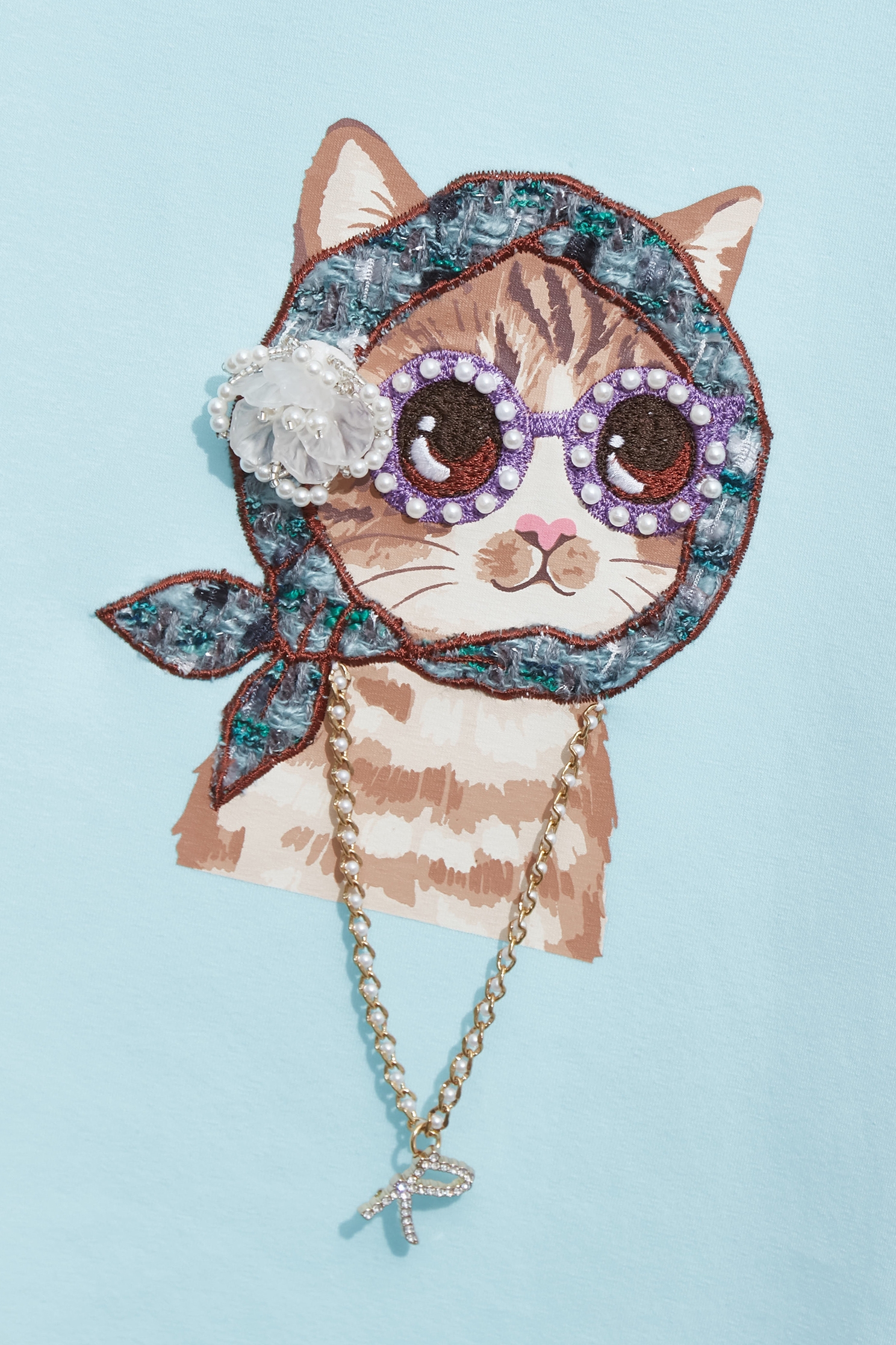 Cat Graphic Puff Sleeve TeeCat Graphic Puff Sleeve Tee,Tops,Embroidered,pearl,Season (AW) Look