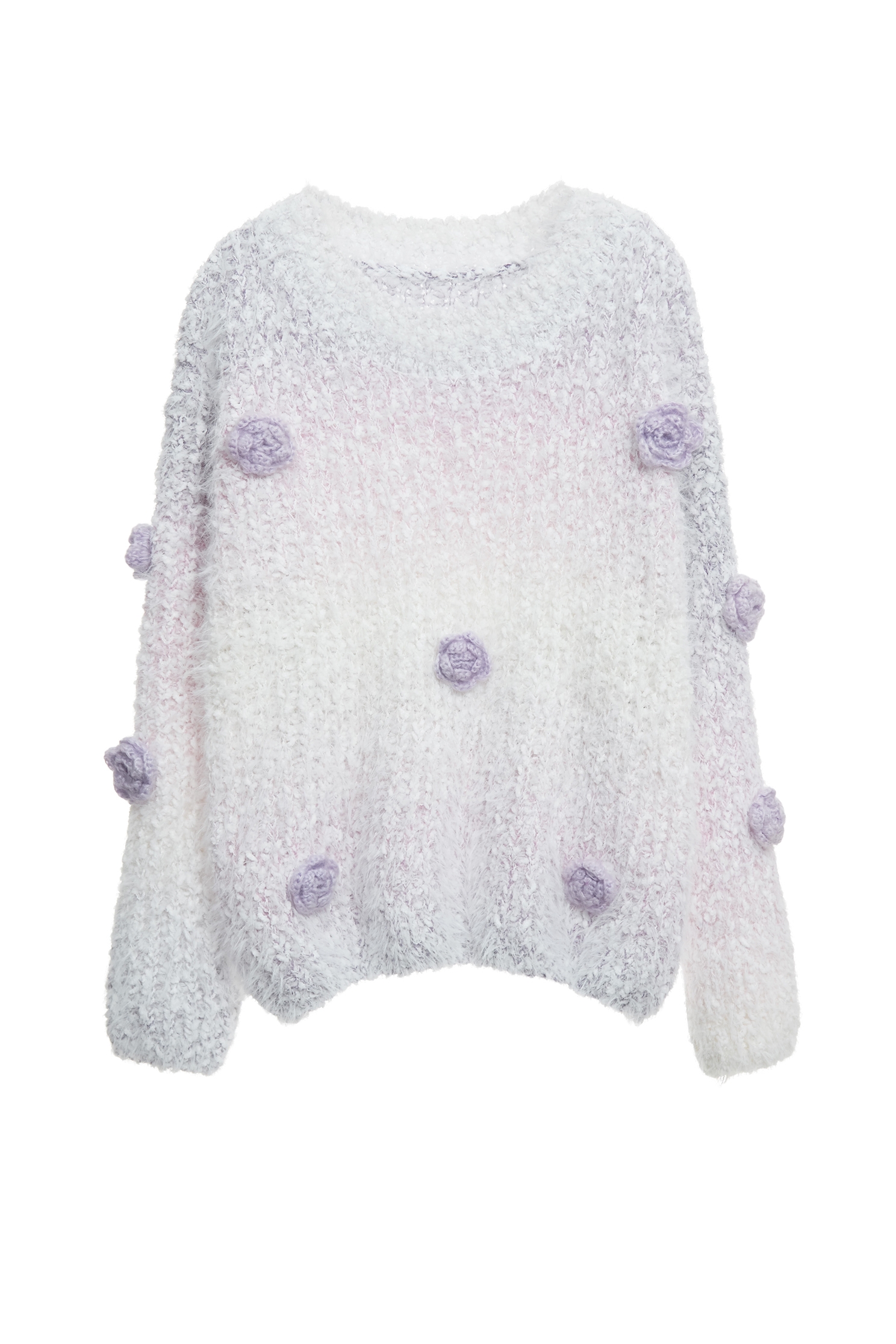 Handcrafted Floral Detail Gradient Purple Knit TopHandcrafted Floral Detail Gradient Purple Knit Top,Tops,Season (AW) Look,Valentine,blossoms,Knitted,Knitted tops,Knitted tops