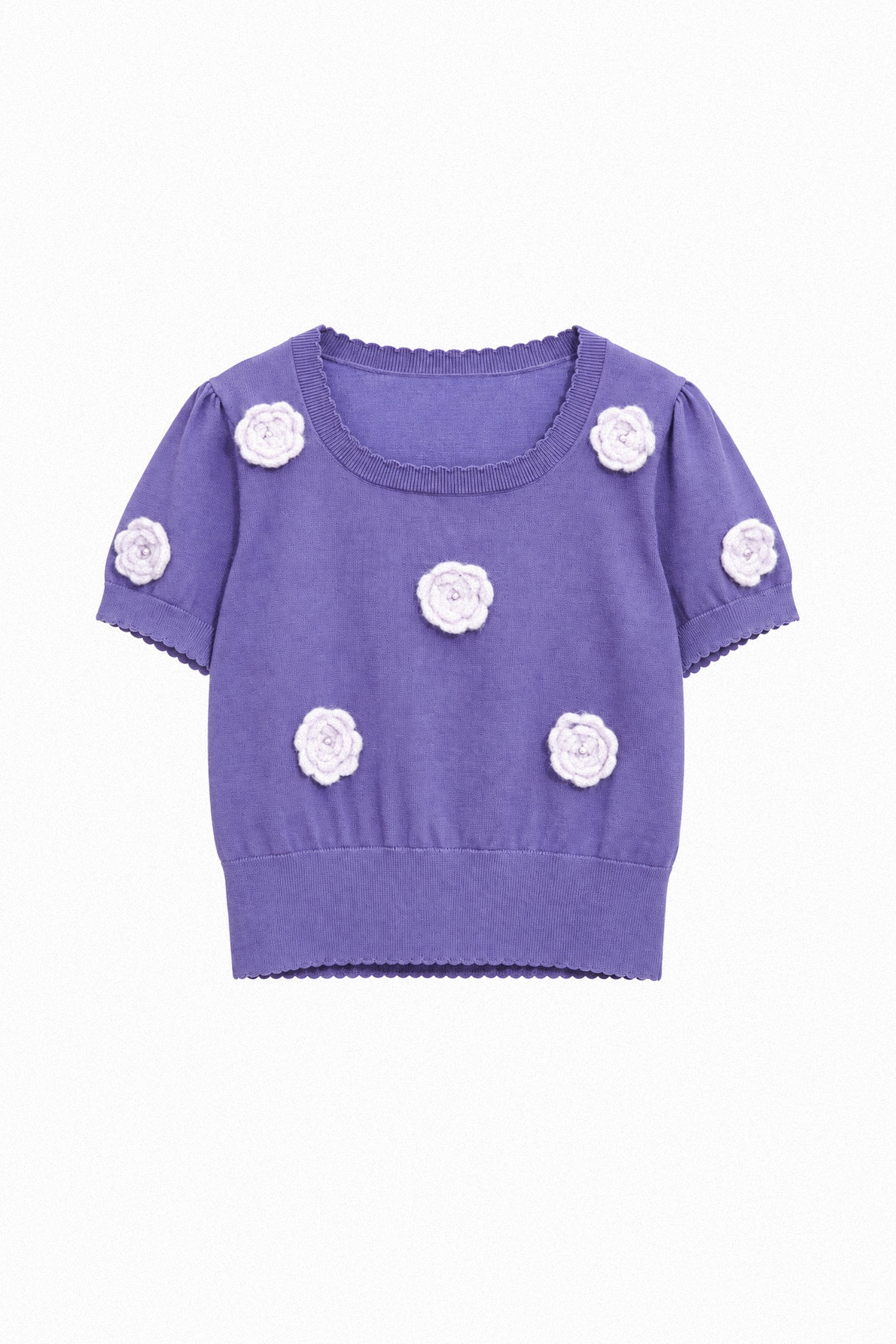 Knitted Floral Short Sleeve Knit TopKnitted Floral Short Sleeve Knit Top,Tops,Cropped tops,Season (AW) Look,Knitted,Knitted tops