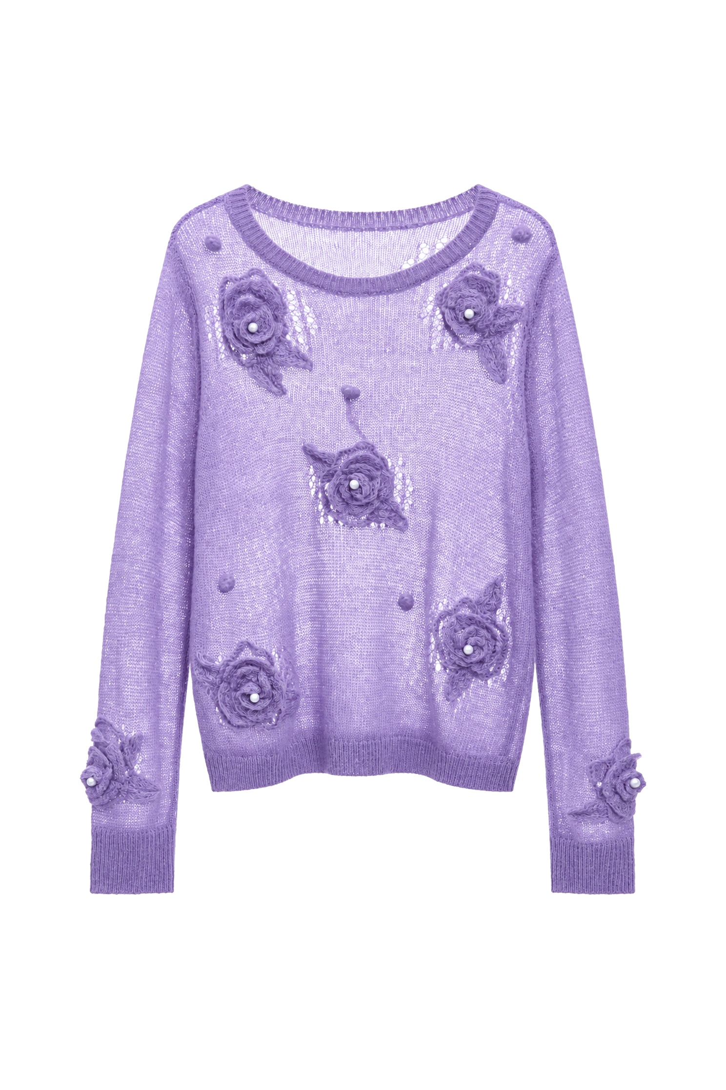 Knitted Floral Detail Purple Knit TopKnitted Floral Detail Purple Knit Top,Tops,Season (AW) Look,Knitted,Knitted tops