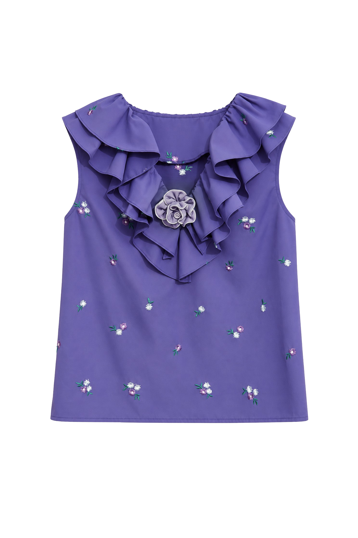 Embroidery Floral Ruffle VestEmbroidery Floral Ruffle Vest,sleeveless tops,Tops,Embroidered,Embroidered tops,Season (AW) Look,sleeveless tops