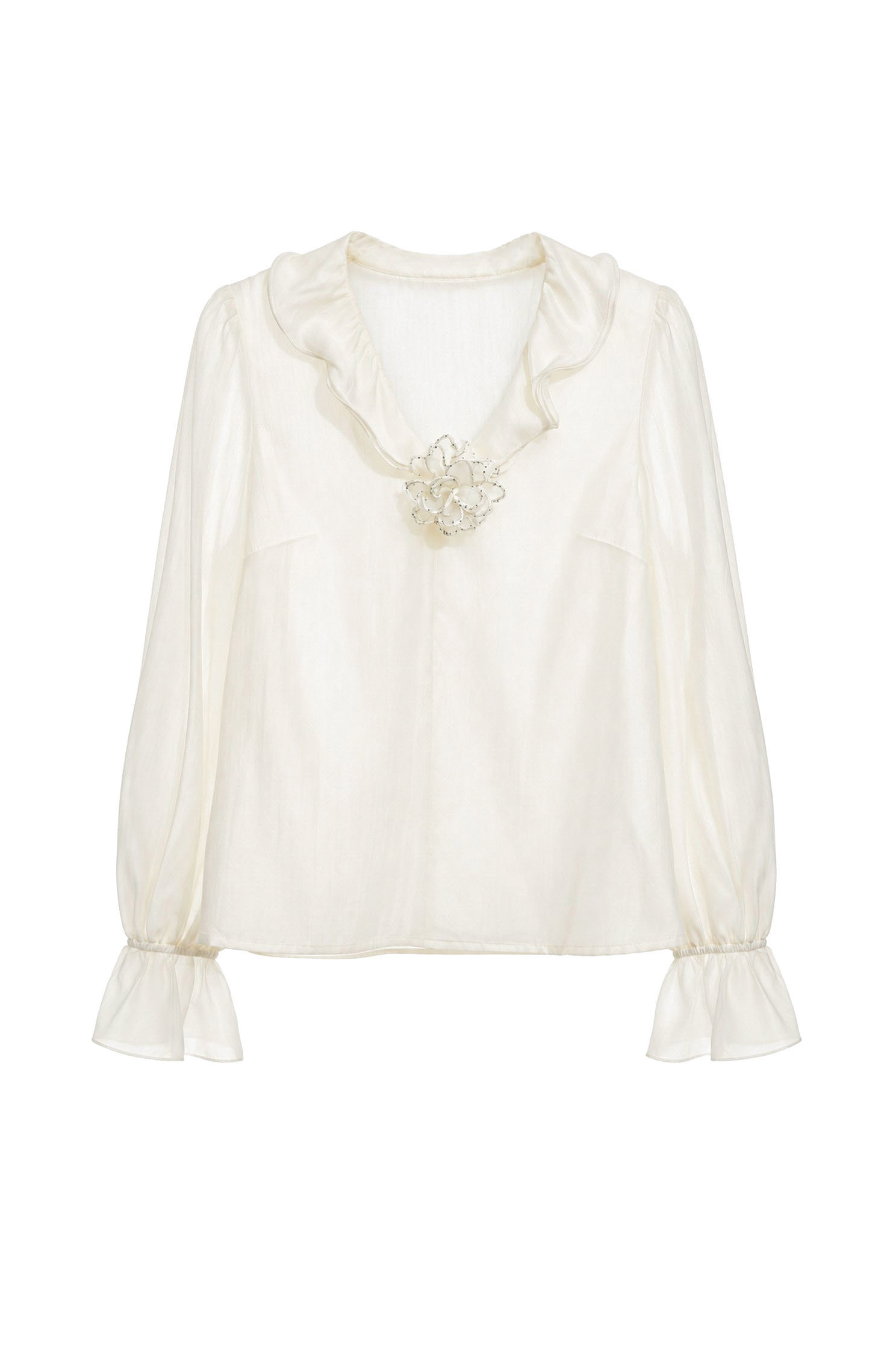 Ruffle Neckline Long Sleeve TopRuffle Neckline Long Sleeve Top,V-Neck T shirts,Tops,Season (AW) Look