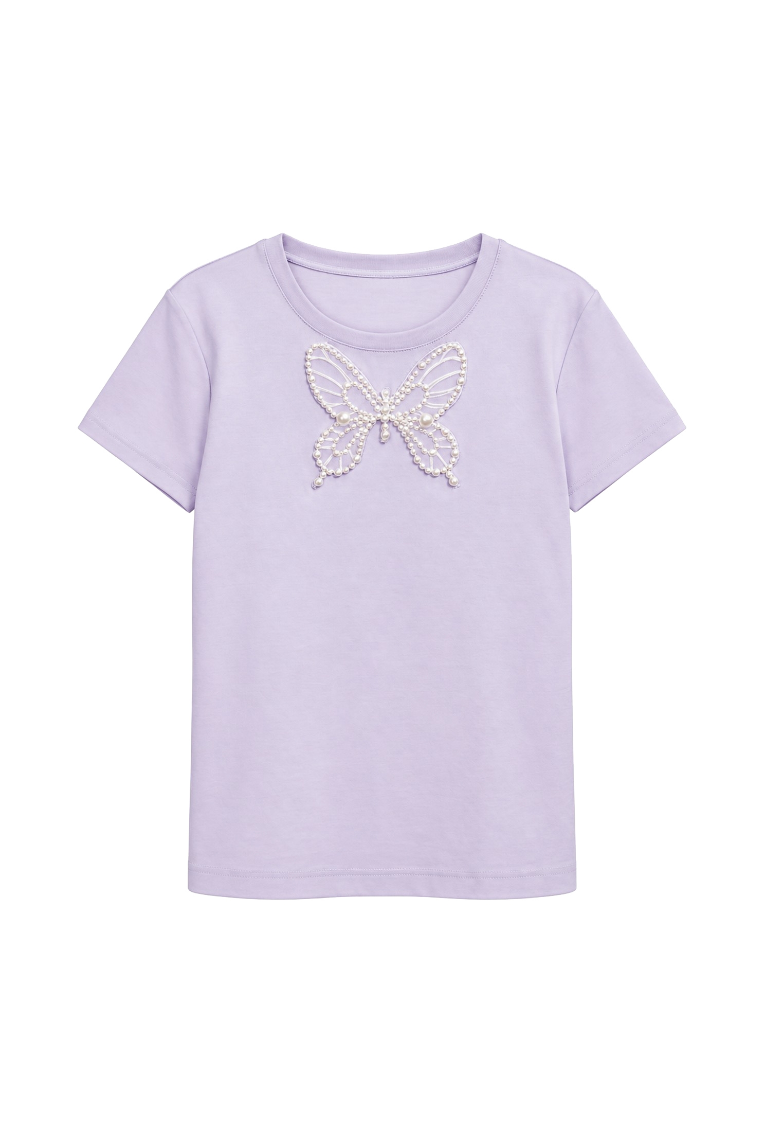 Butterfly Motif Short Sleeve TeeButterfly Motif Short Sleeve Tee,T-shirts,Tops,Embroidered,Round neck tops,pearl,Season (AW) Look