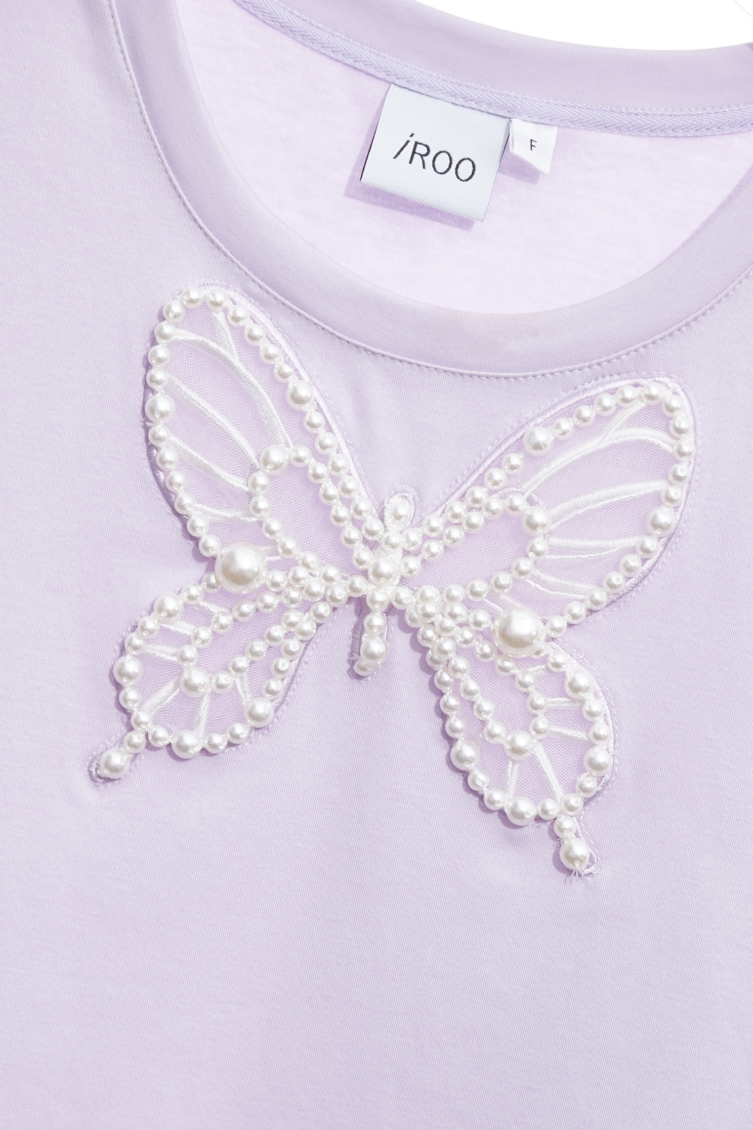 Butterfly Motif Short Sleeve TeeButterfly Motif Short Sleeve Tee,T-shirts,Tops,Embroidered,Round neck tops,pearl,Season (AW) Look