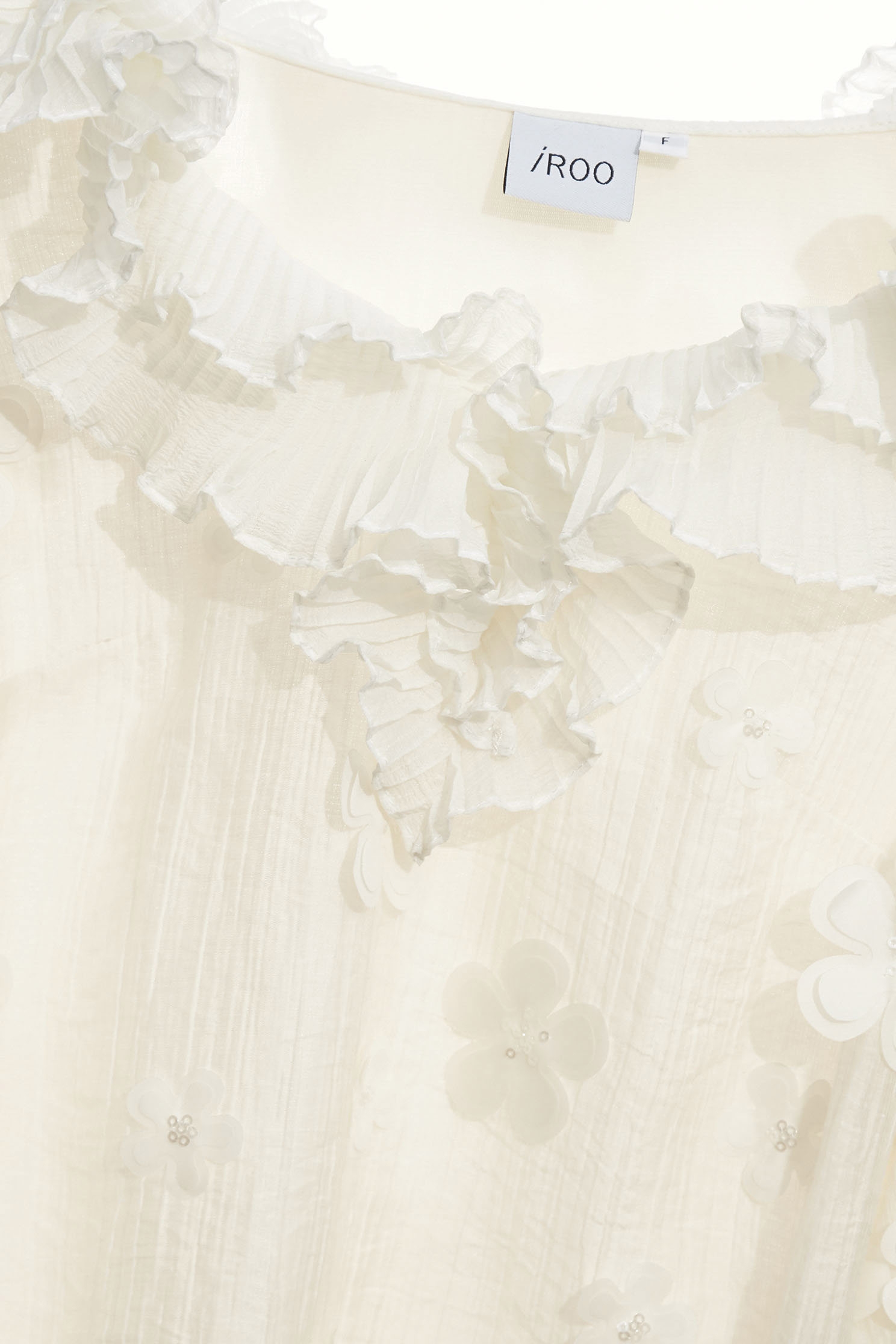 Pleated Ruffle Detail Floral Long Sleeve TopPleated Ruffle Detail Floral Long Sleeve Top,T-shirts,Tops,Embroidered,White tops,Season (AW) Look